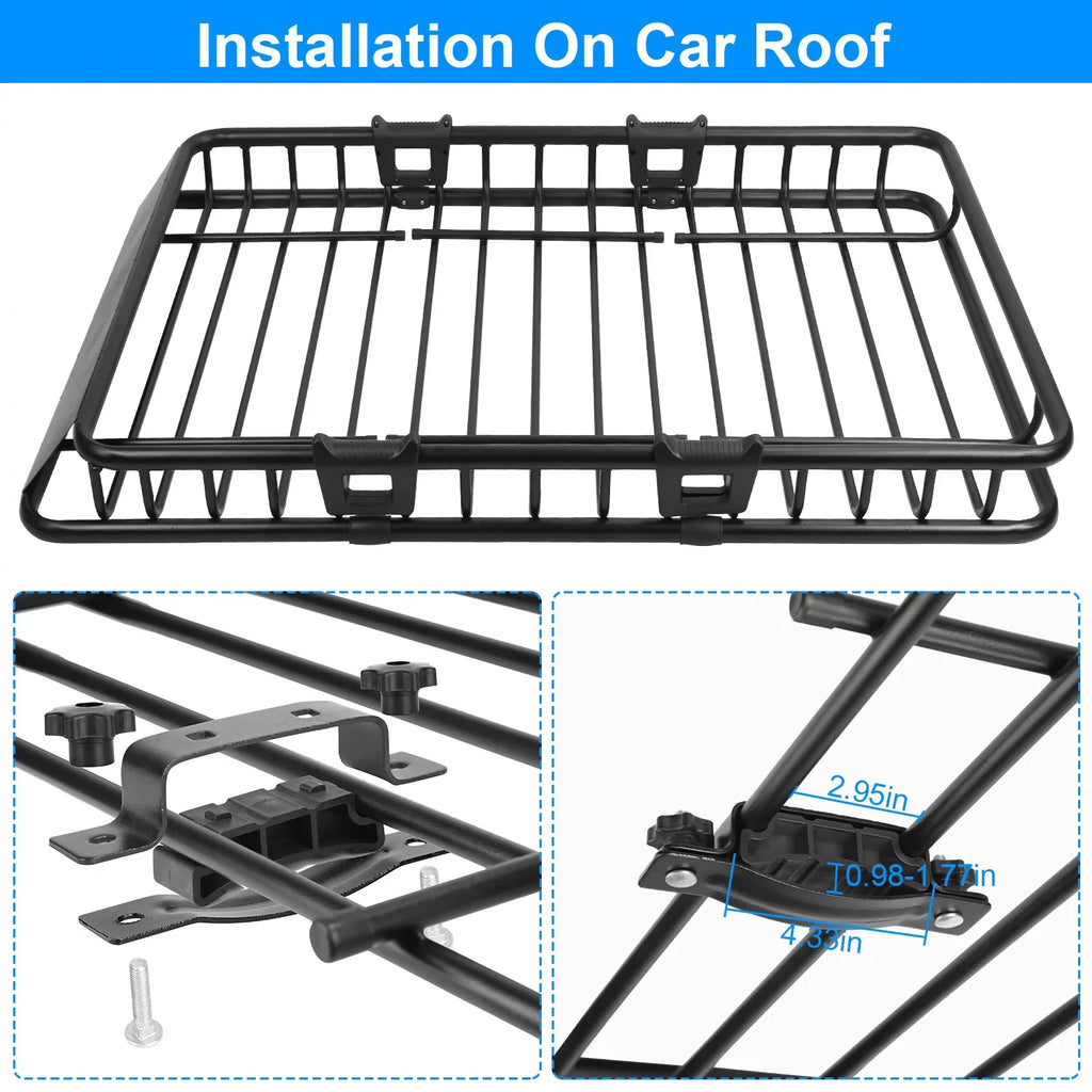 Universal Roof Rack Cargo Carrier, iMounTEK Extension Car Top Luggage Basket, 220 lb. Capacity Roof Rack Basket with Elastic Net and 10 Hooks, 63x39x6.3in, Black