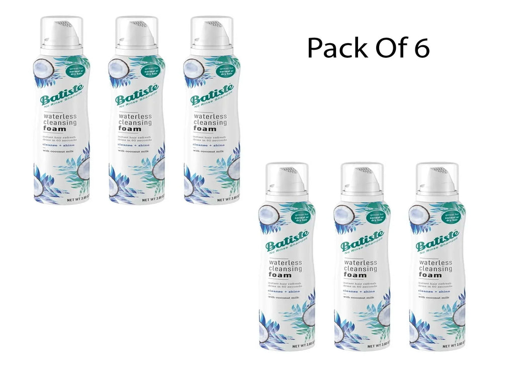 Batiste Waterless Cleansing Foam Cleanse + Shine with Coconut Milk, 3.6  (Pack Of 6)