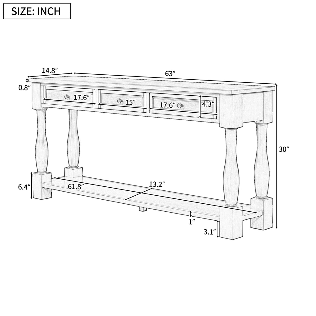 Console Table 63" Long Console Table with Drawers and Shelf for Entryway, Hallway, Living Room (Antique White,  : WF193795AAK)