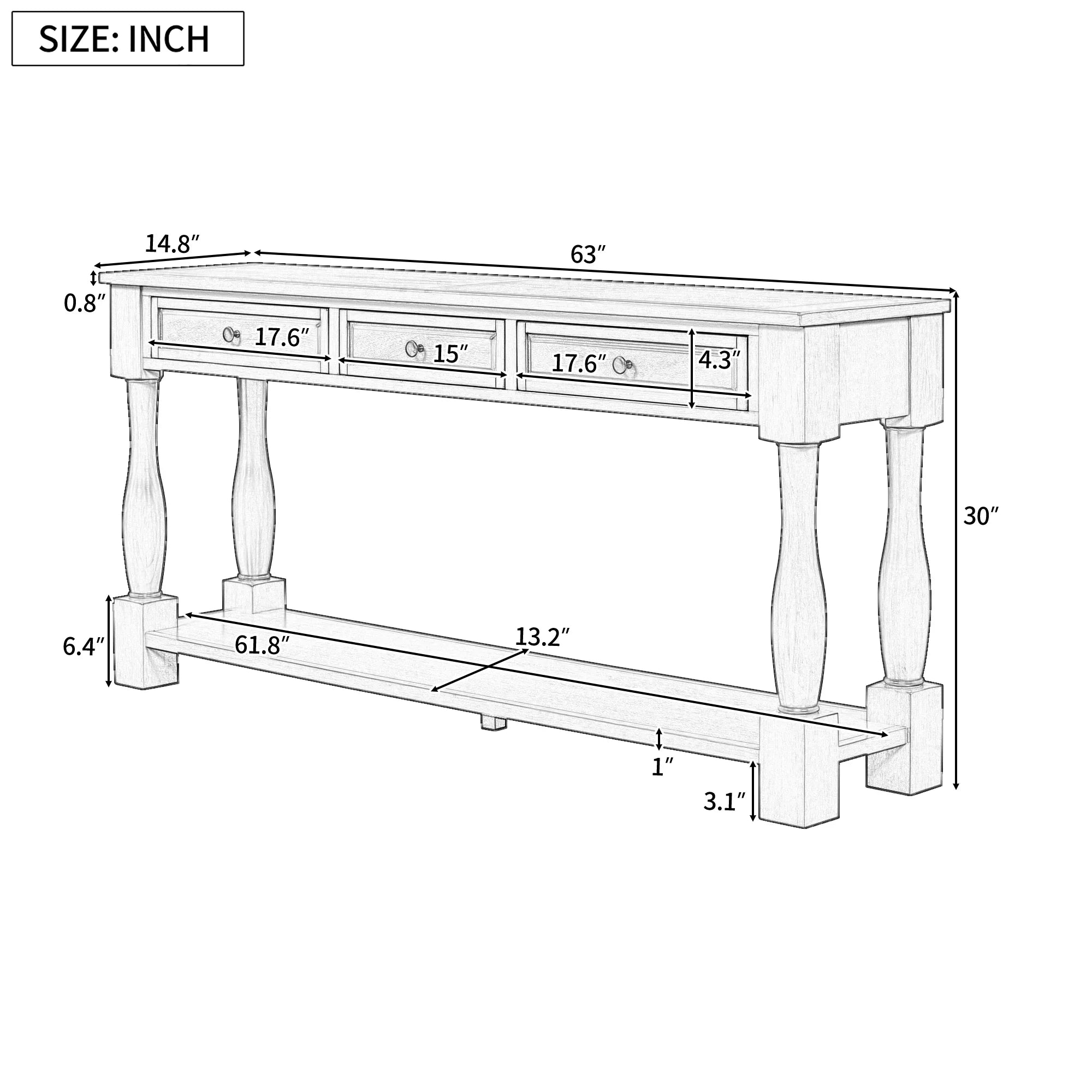 Console Table 63" Long Console Table with Drawers and Shelf for Entryway, Hallway, Living Room (Antique White,  : WF193795AAK)