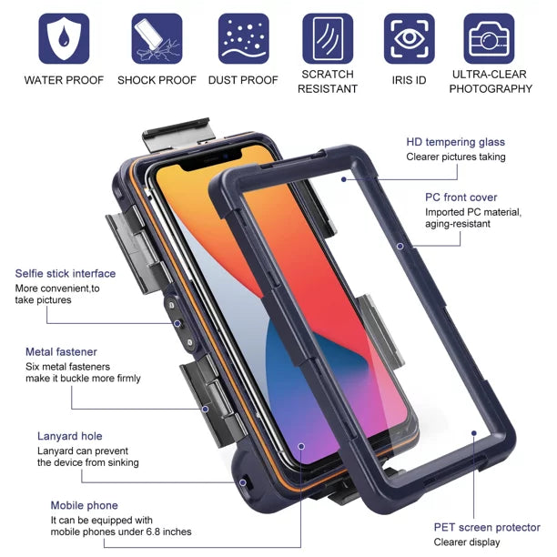 UrbanX Professional [15m/50ft] Swimming Diving Surfing Snorkeling Photo Video Waterproof Protective Case Underwater Housing for Sonim XP8 And all Phones Up to 6.9 Inch  with Lanyard