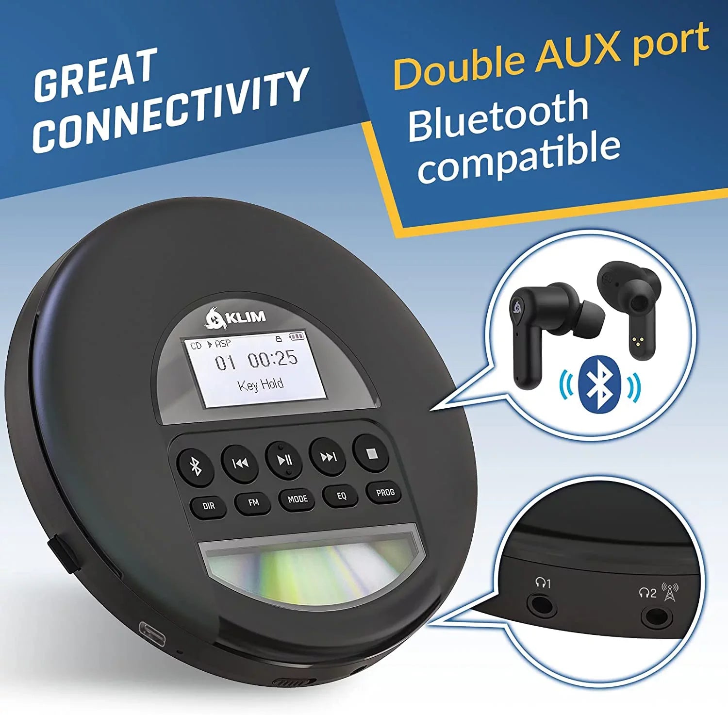 Pre-Owned  Nomad Portable  Player Discman with Fusion Headphones, Rechargeable Battery, MP3,  Card,   Radio, Bluetooth- Ideal for Cars, Black (Refurbished: Good)