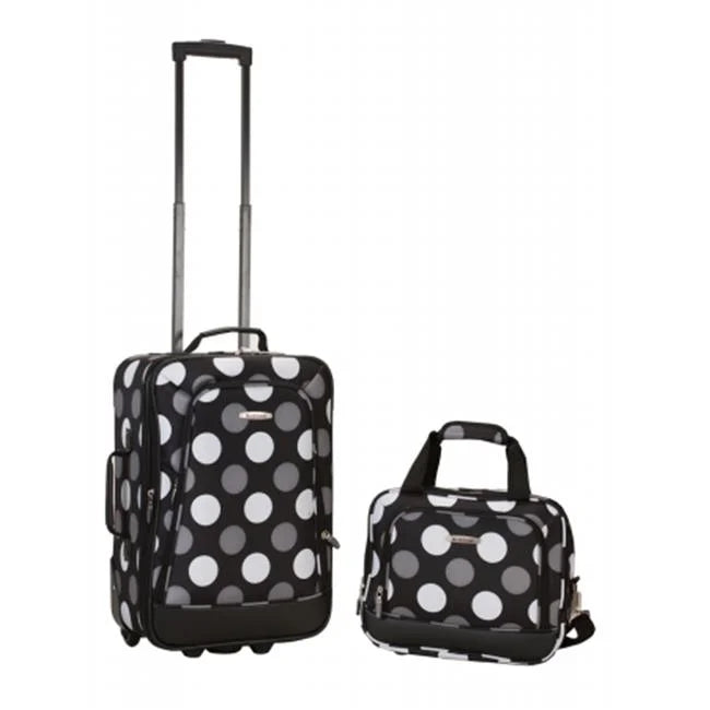 Rockland  2 Pc New Blk Dot Luggage Set