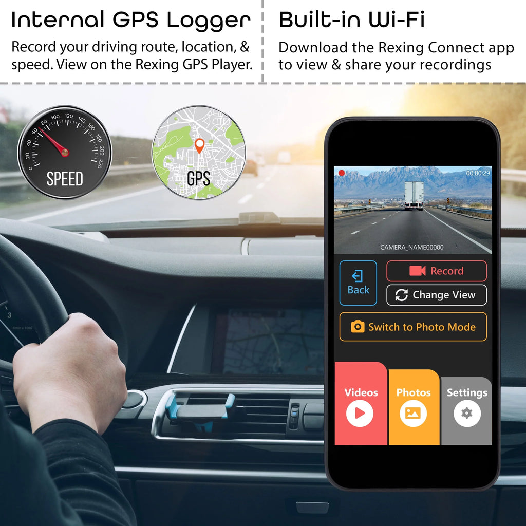 Rexing V3 1080P Front and Inside Cabin Dash Cam with Wi-Fi &