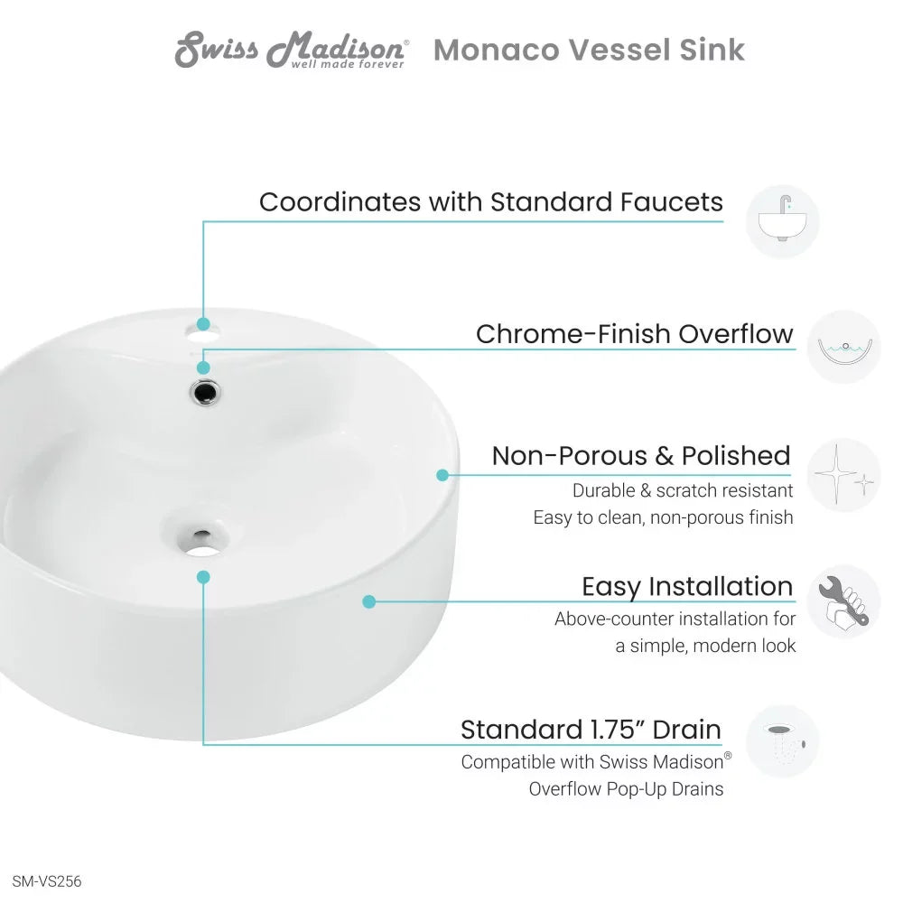 Swiss Madison Monaco Round Vessel Sink with Faucet Mount