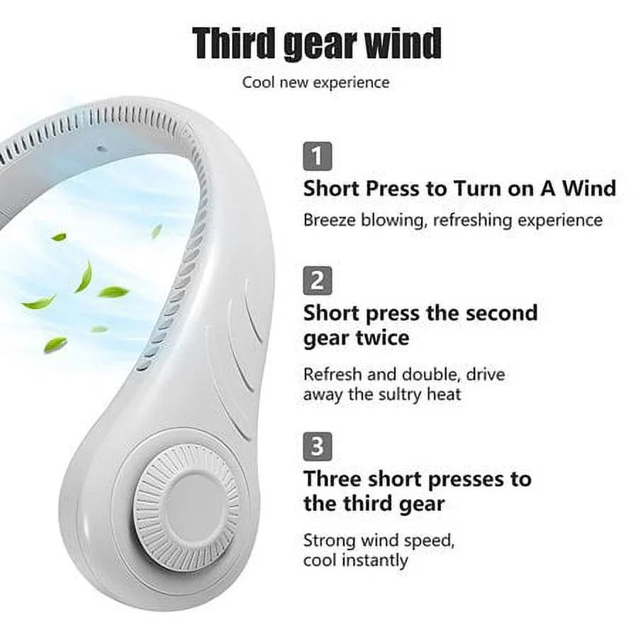 Portable Mini Fan Neckband Bladeless Neck Hanging Cooler  Rechargeable Fan , 3 Speed Adjustable For Home Office Outdoor