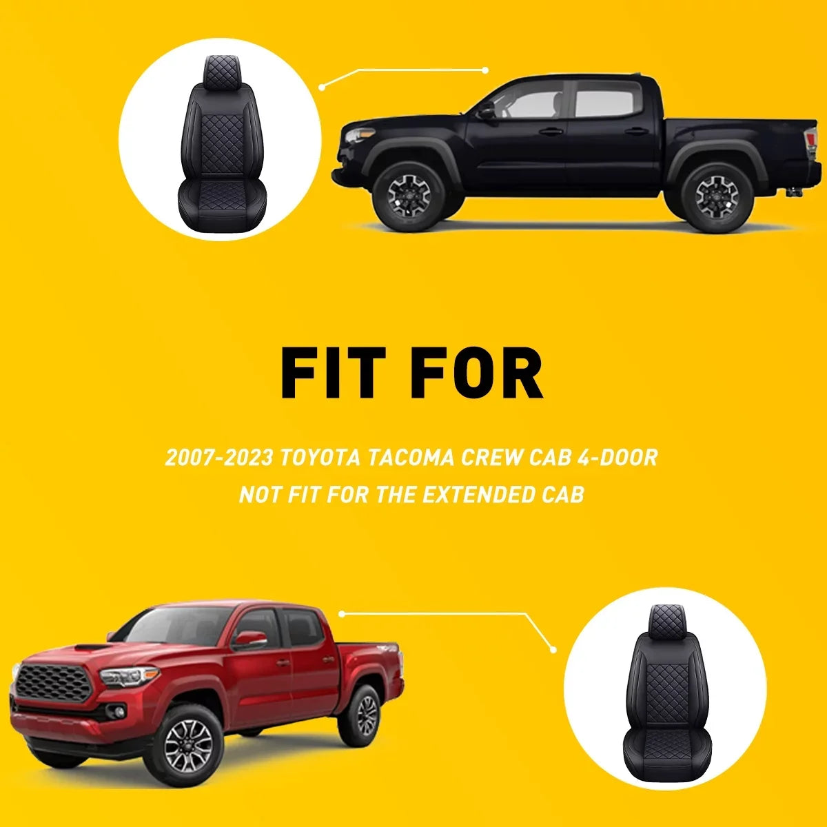 Car Seat Covers Full Set With Waterproof Leather Fit for 2007-2023 Toyota Tacoma Crew Cab (Full Set, Black)