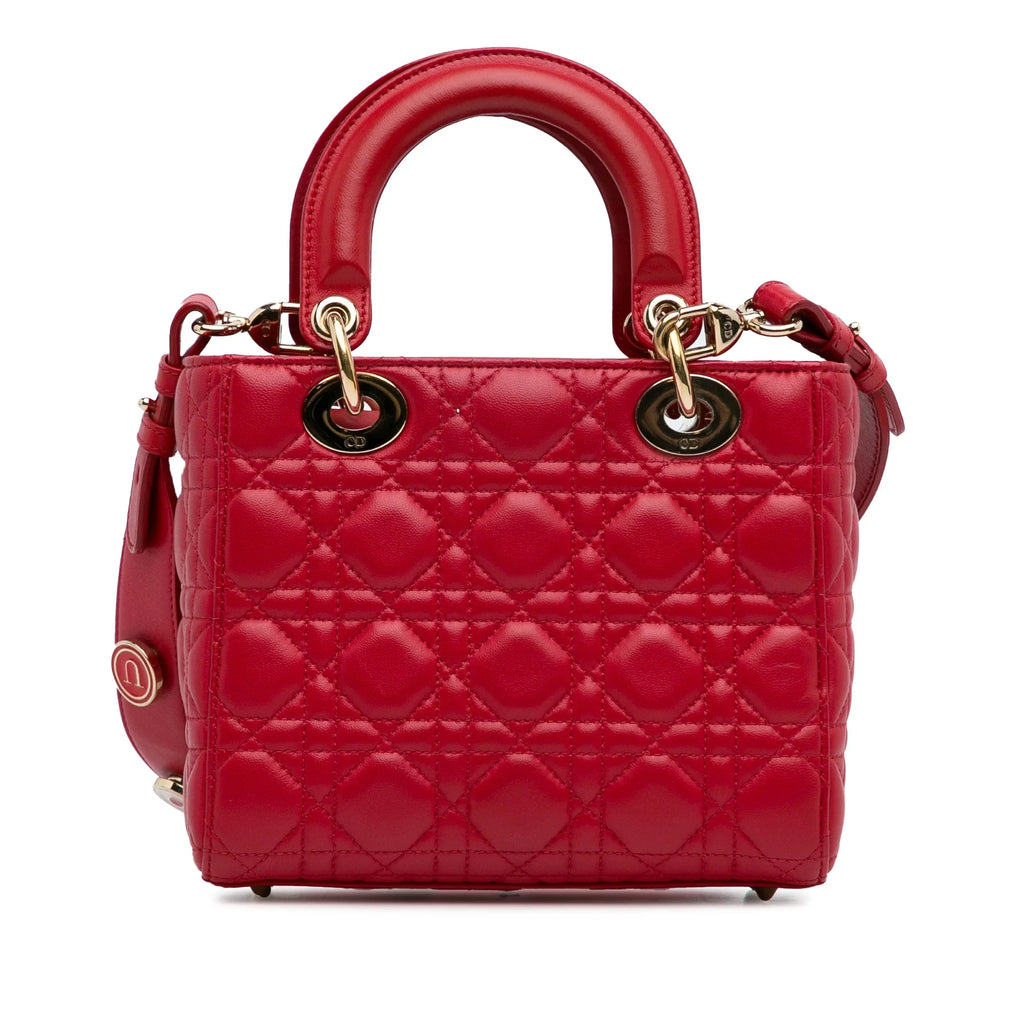 Pre-Owned Authenticated Small Lambskin Cannage My ABCDior Lady Dior Leather Red Satchel Unisex (Good)