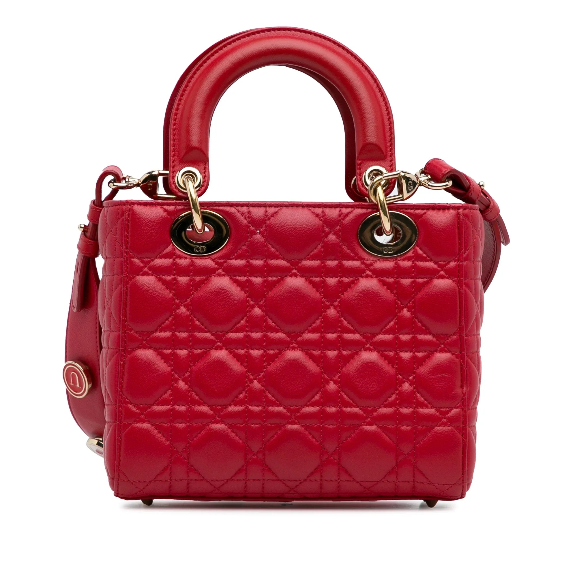 Pre-Owned Authenticated Small Lambskin Cannage My ABCDior Lady Dior Leather Red Satchel Unisex (Good)
