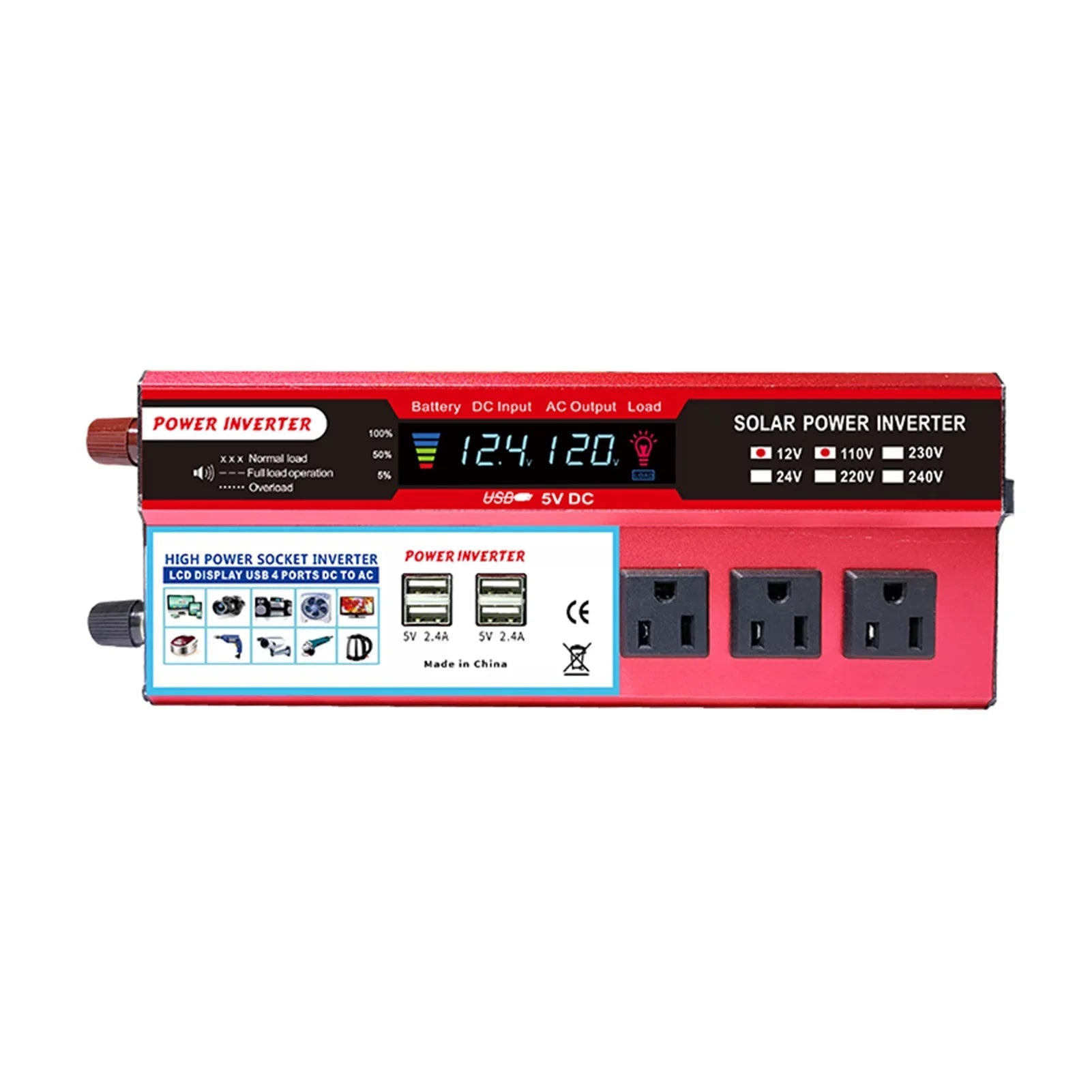 Nebublu Solar  Inverter, High Efficiency Sine Inverter for Car ,  Converter with  Display,  12V to  850-950W, Energy Saving