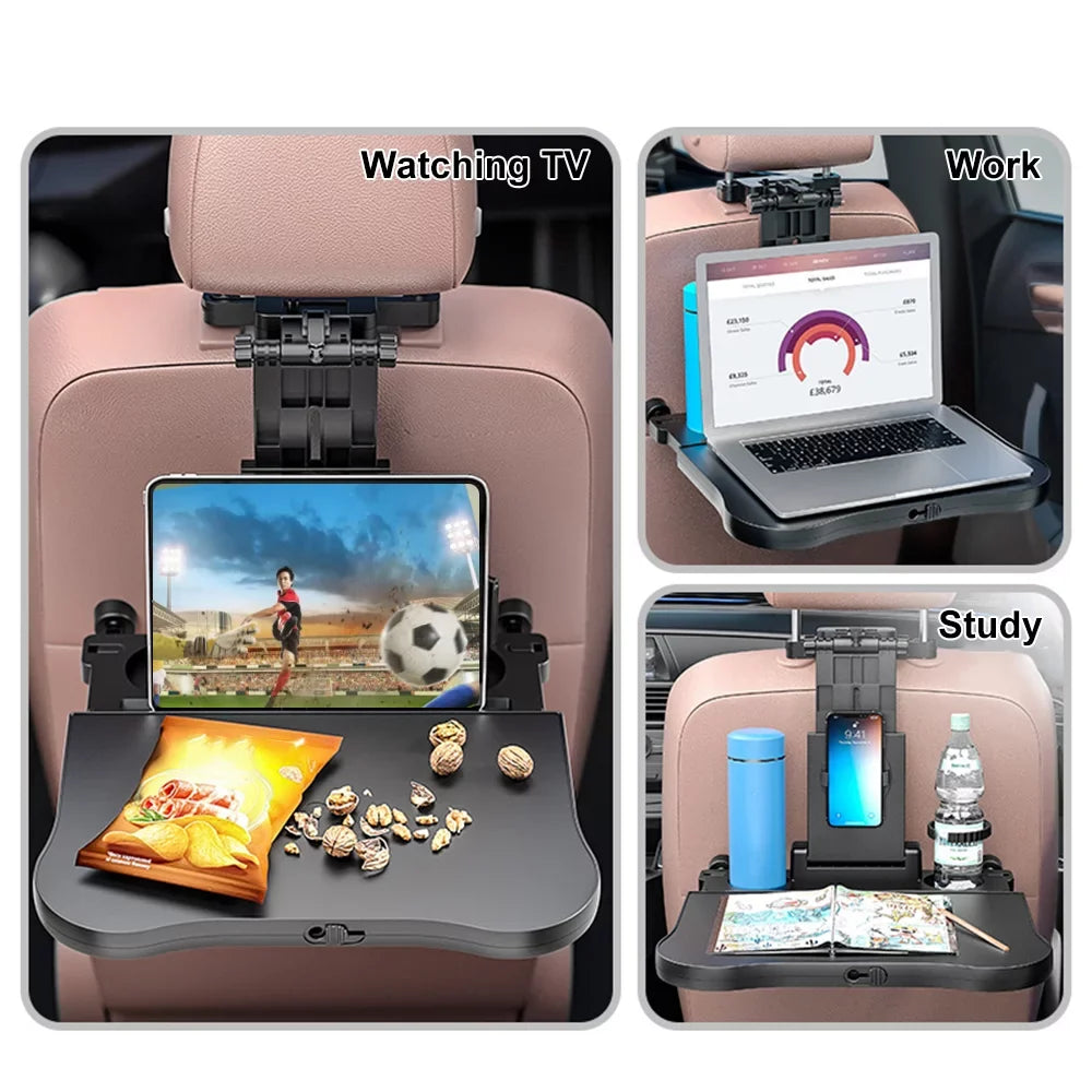 Aibecy Adjustable Car Seat Travel Table Multifunctional Foldable Car Back Seat Food Tray, Car Table with Phone Holder for Working, Writing, Eating Black