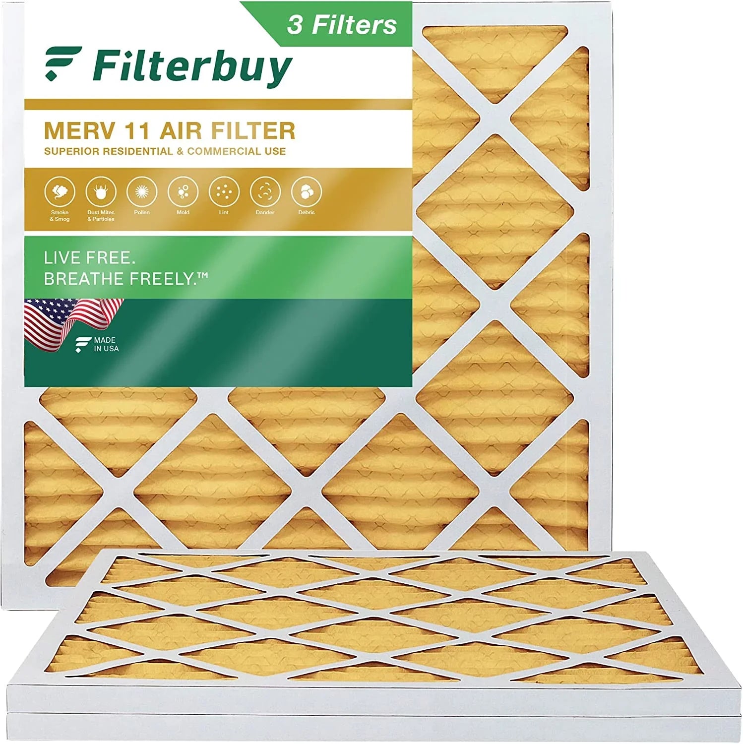 Filterbuy 20x20x1  11 Pleated   Furnace Air Filters (3-Pack)