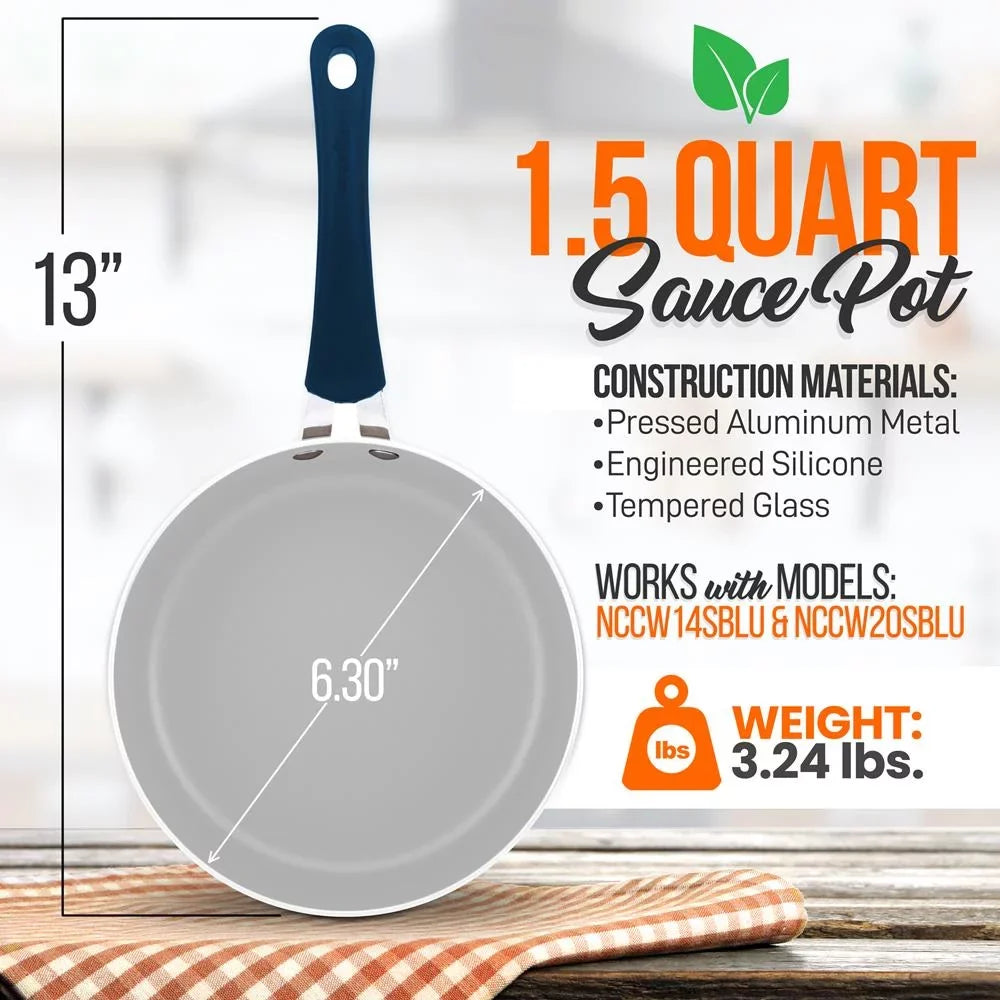 NutriChef 1.5 Quart Sauce Pot with Lid - Long Lasting Non-Stick High-Qualified Kitchen Cookware