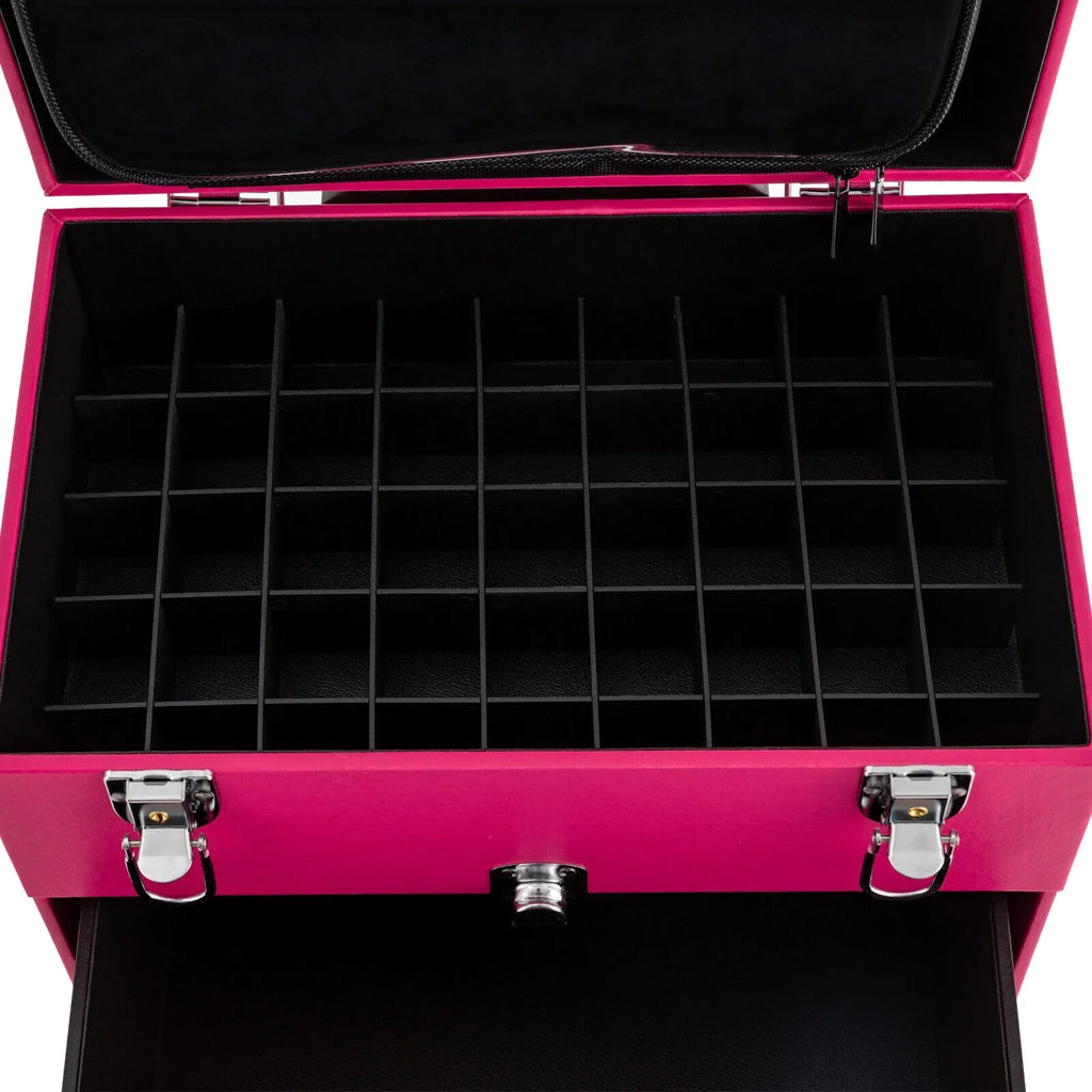 Rolling Makeup Train Case Cosmetic Trolley Luggage Box Storage Organizer with Drawer