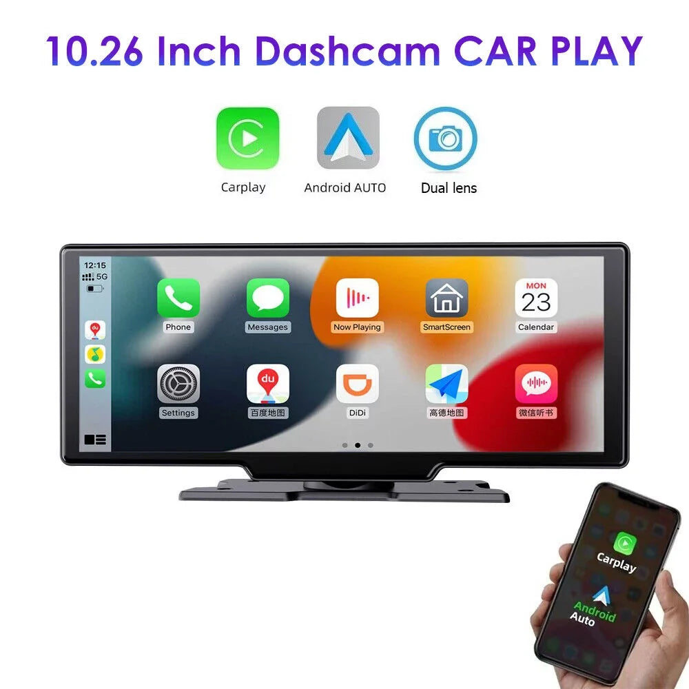 KingFurt T91 Touch Screen Wireless Dash Cam - Dual Lens, Bluetooth Connected, 2K Resolution, 10.26''  Screen, WiFi Enabled