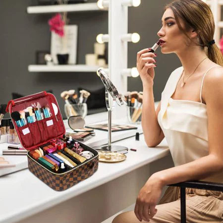 Travel Makeup Train Case Make Up Cosmetic Organizer Bag Makeup Tool Storage with Adjustable Compartments for Women Makeup Brush Toiletry Jewelry Digital Accessories