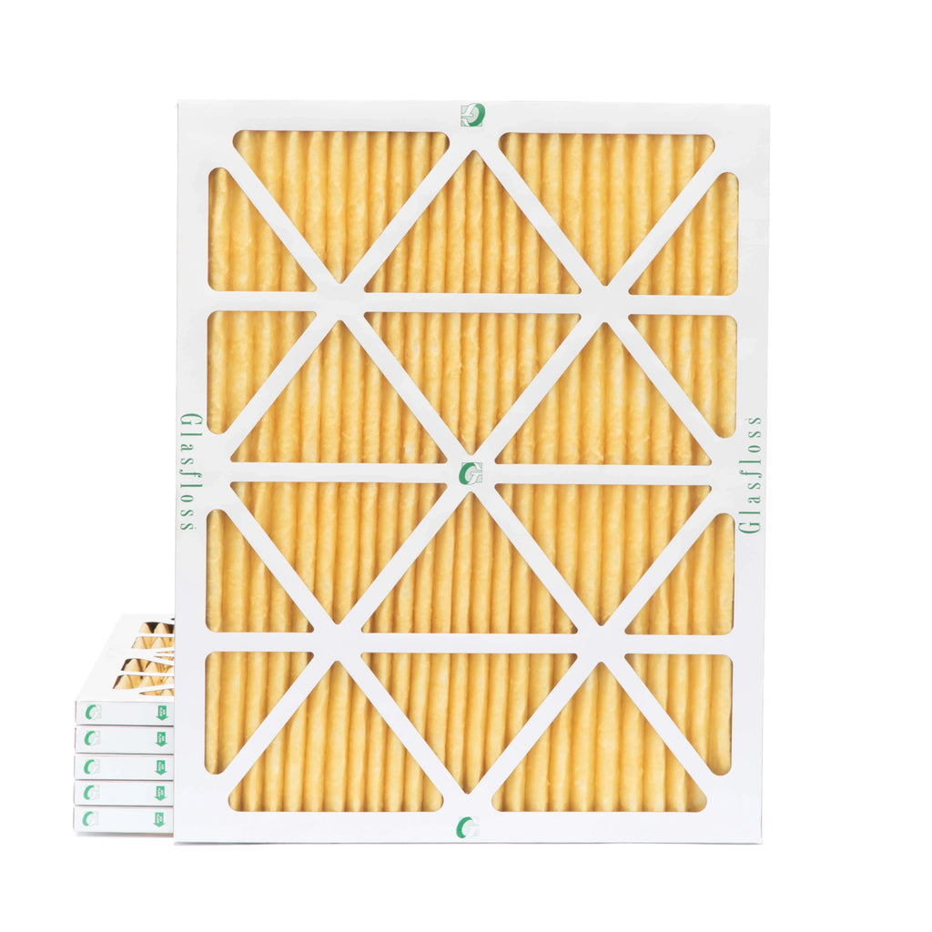6 Pack of 20x24x1  11 Pleated Air Filters by Glasfloss. Actual Size: 19-3/8 x 23-3/8 x 7/8