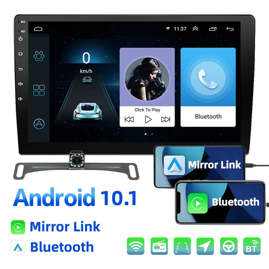 Double Din Car Stereo, 10.1" Android 10.1 Car MP5 Player,  Touch Screen Car Radio W/Bluetooth Mirror Link  Function, Rear Camera Included (2G+32G)