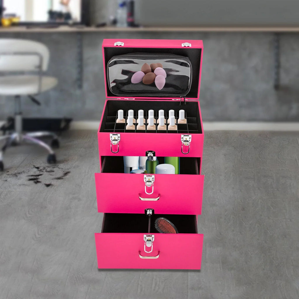Rolling Makeup Train Case Cosmetic Trolley Luggage Box Storage Organizer with Drawer
