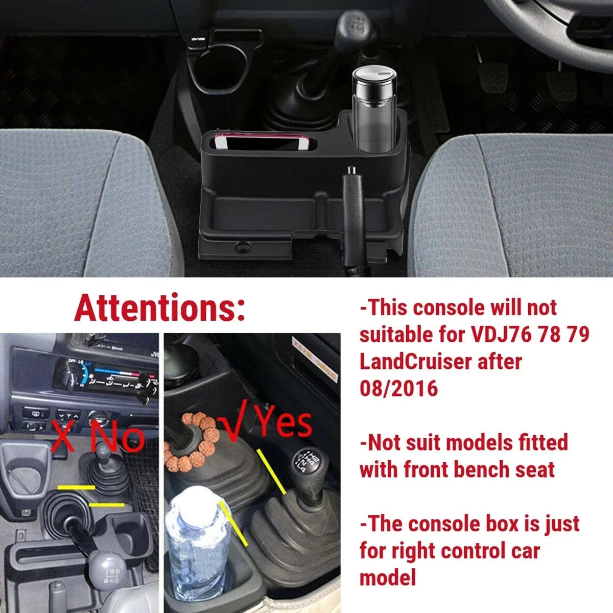 Car Center Console Organizer Box Replacement for Toyota Land Cruiser LC70 LC71 LC76, Interior Centre Console Storage Box, Black