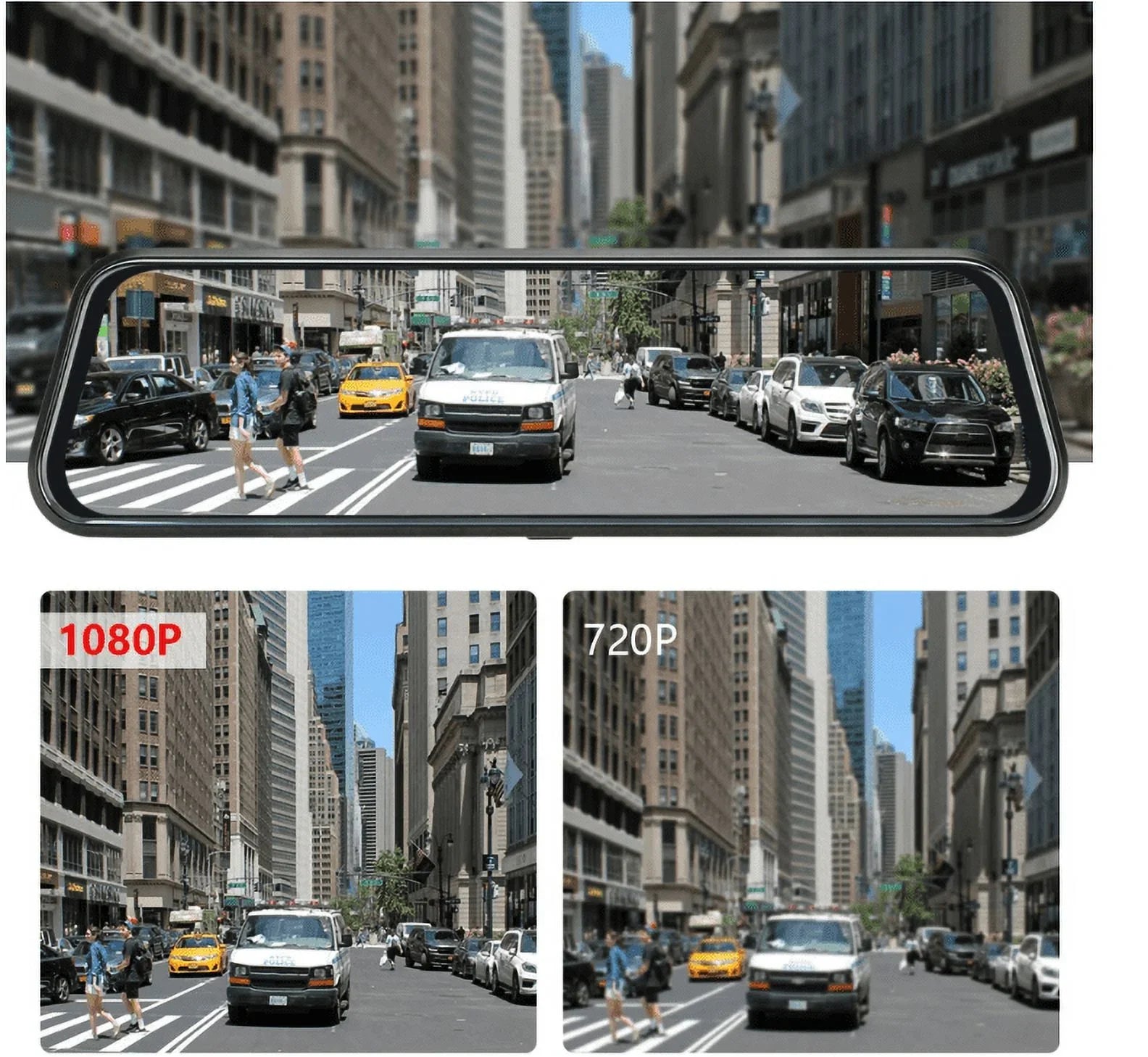 10” Mirror Dash Cam 1080P Touchscreen Dual Lens Front & Rear-View Night Vision 170° Wide Angle, Loop Recording G-Sensor, Parking Monitoring Camera (64   Card included)