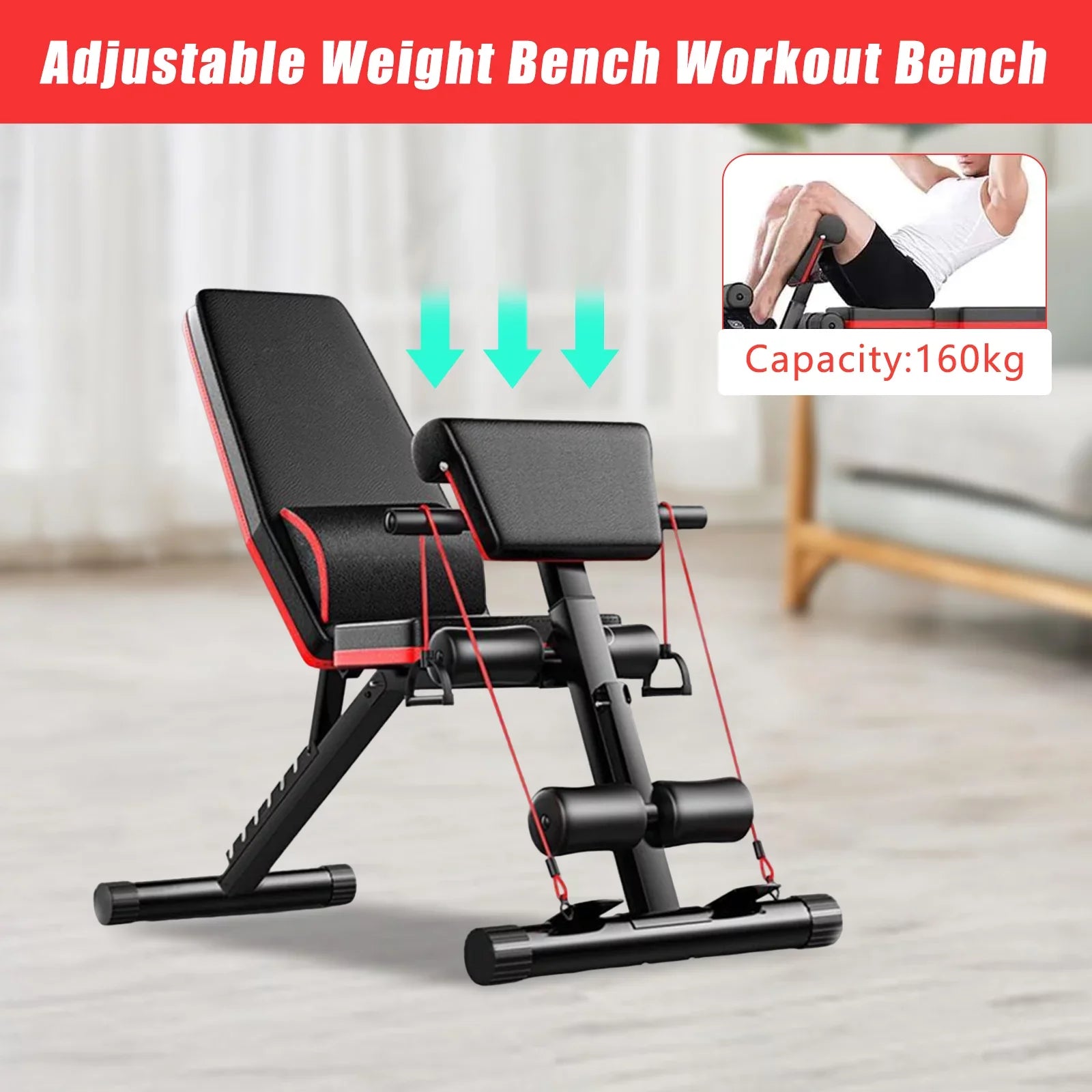TOOL1SHOoo Foldable Adjustable Weight Bench Incline Decline Exercise for Full Body Workout Home Gym with Fast Folding