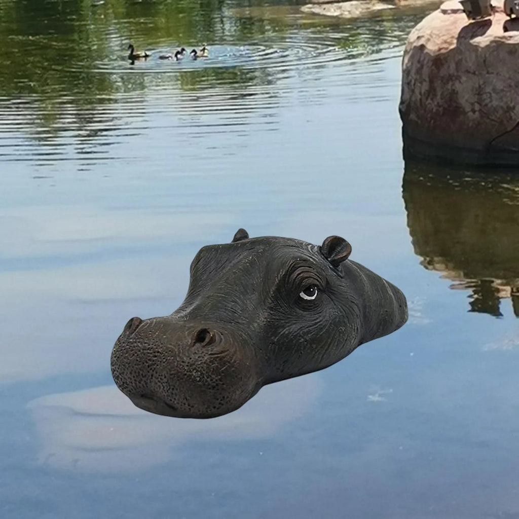 Novelty Floating Hippo Head Ornaments Realistic Animals Statue for Swimming Pool Mouth Closed
