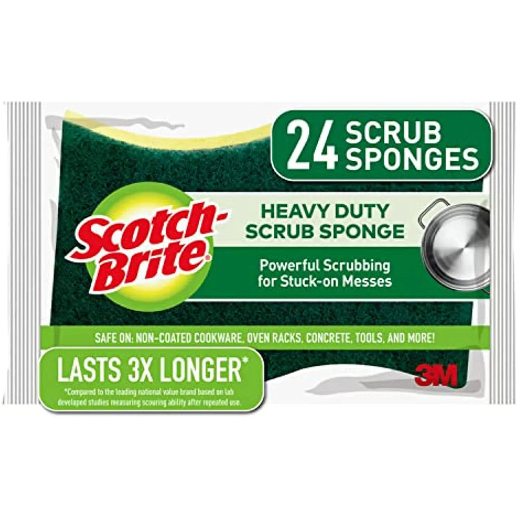 Scotch-Brite Heavy Duty Scrub Sponges, Stands Up To Stuck-On Grime, Green, 24 Count, Pack Of 8