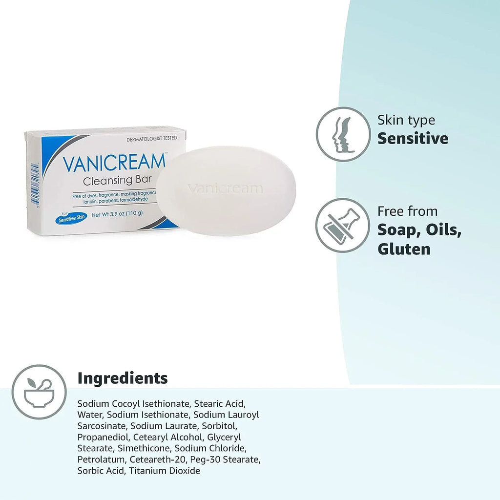 Vanicream Cleansing Bar For Sensitive Skin, Gluten and Sulfate Free, 3.9 oz (Pack of 4)