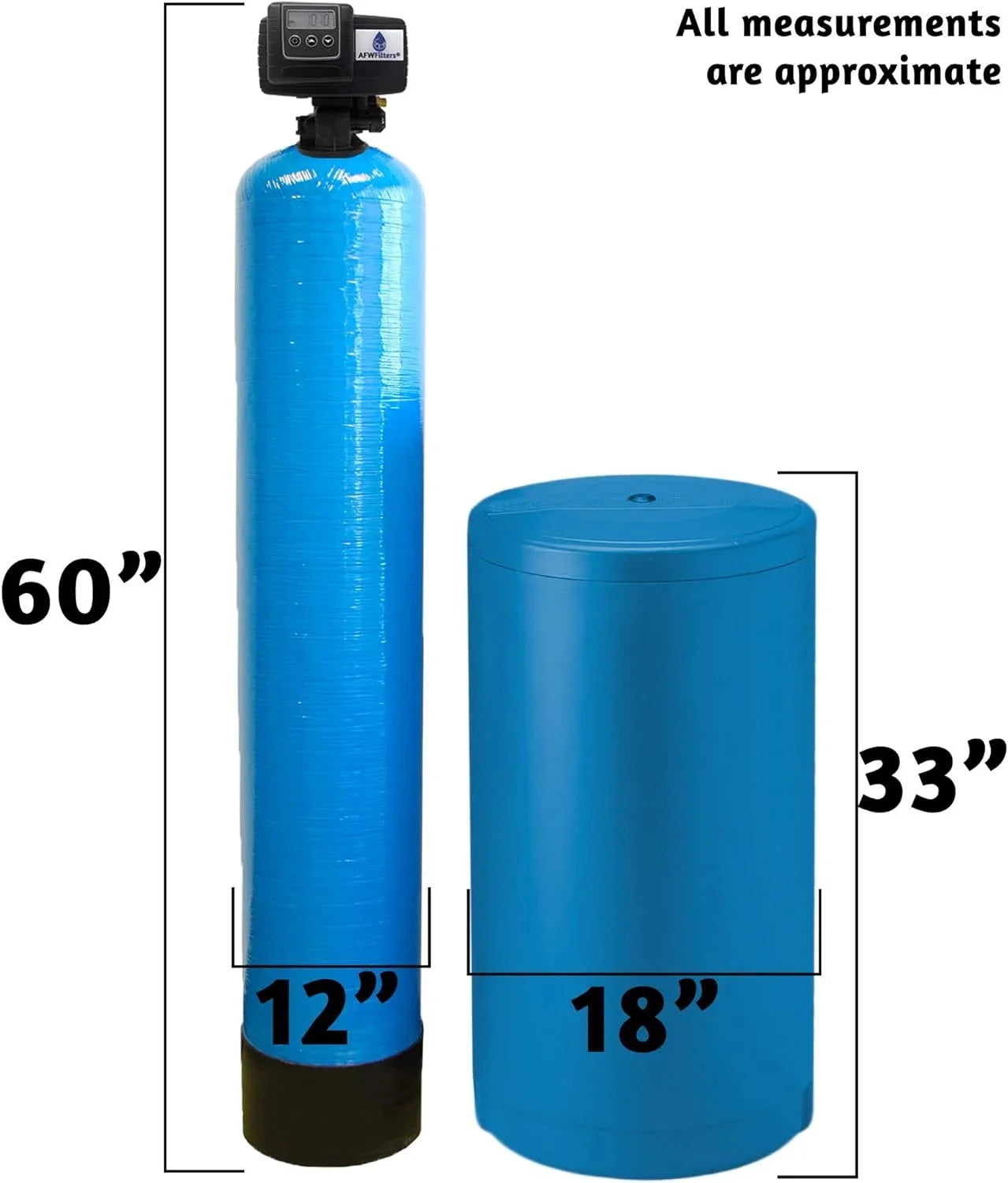 AFWFilters 2 cubic Foot 64k Whole Home Iron Pro Water Softener with Fine Mesh Resin, 3/4" Plastic  Connection, and Blue Tanks
