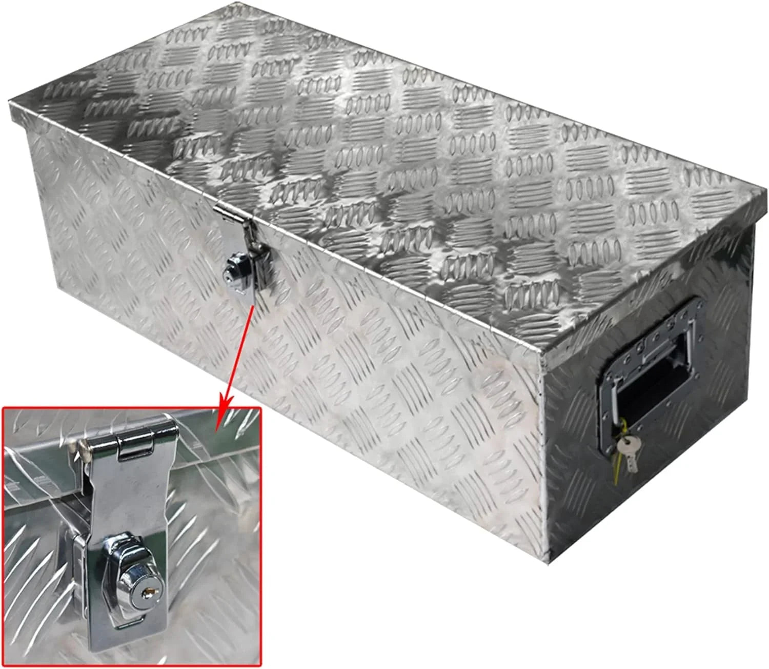 30 Trailer Tongue Tool Box Diamond Tread Aluminum Heavy Duty Truck Pick Up Underbody Flatbed  Storage Organizer Handling Tools Weather Resistant w/Lock Sliver