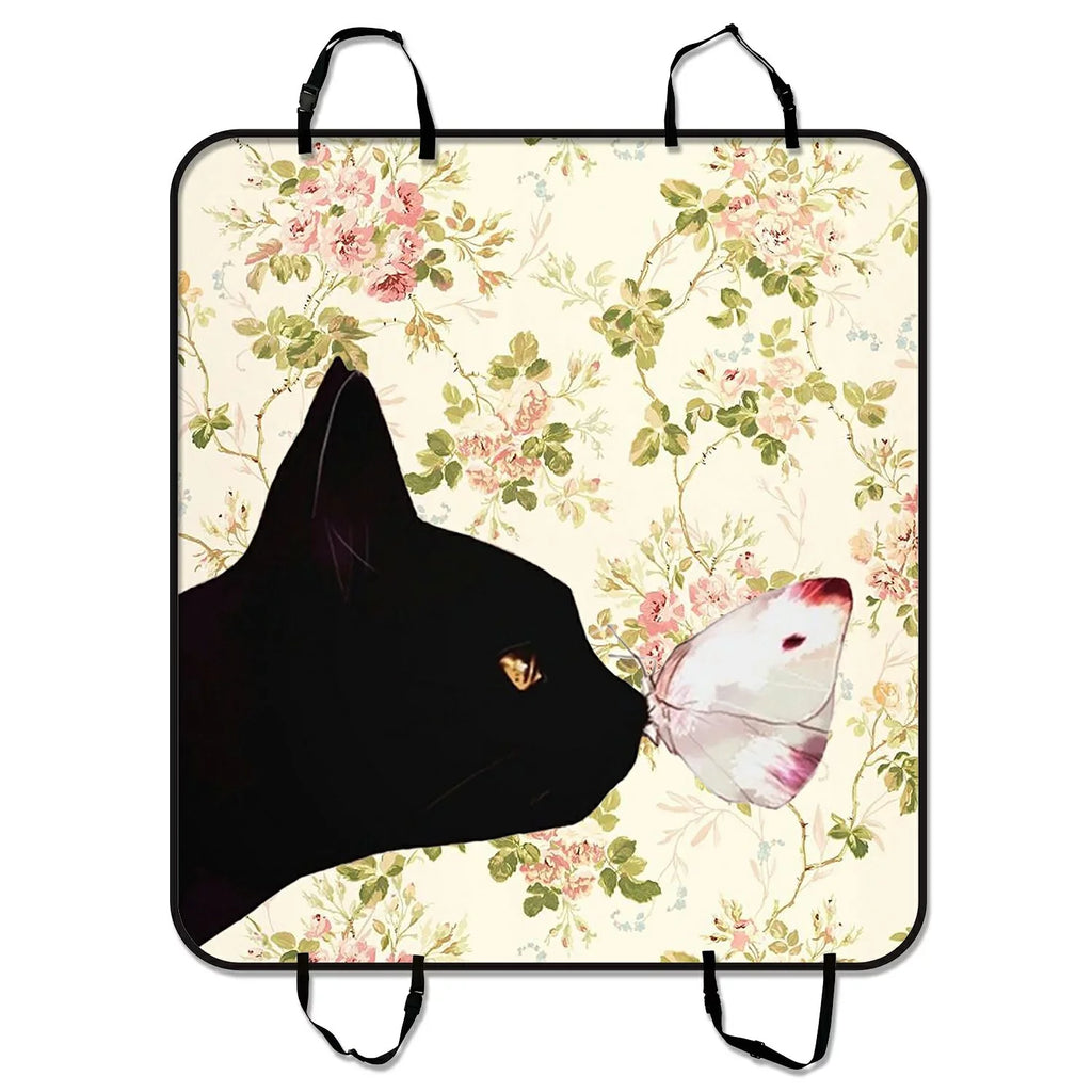 Cat and the Butterfly in Floral Pattern Pet Car Seat Cover Dog Car Seat Mat Hammock Cargo Mat Trunk Mat For Cars Trucks and  54x60 inches