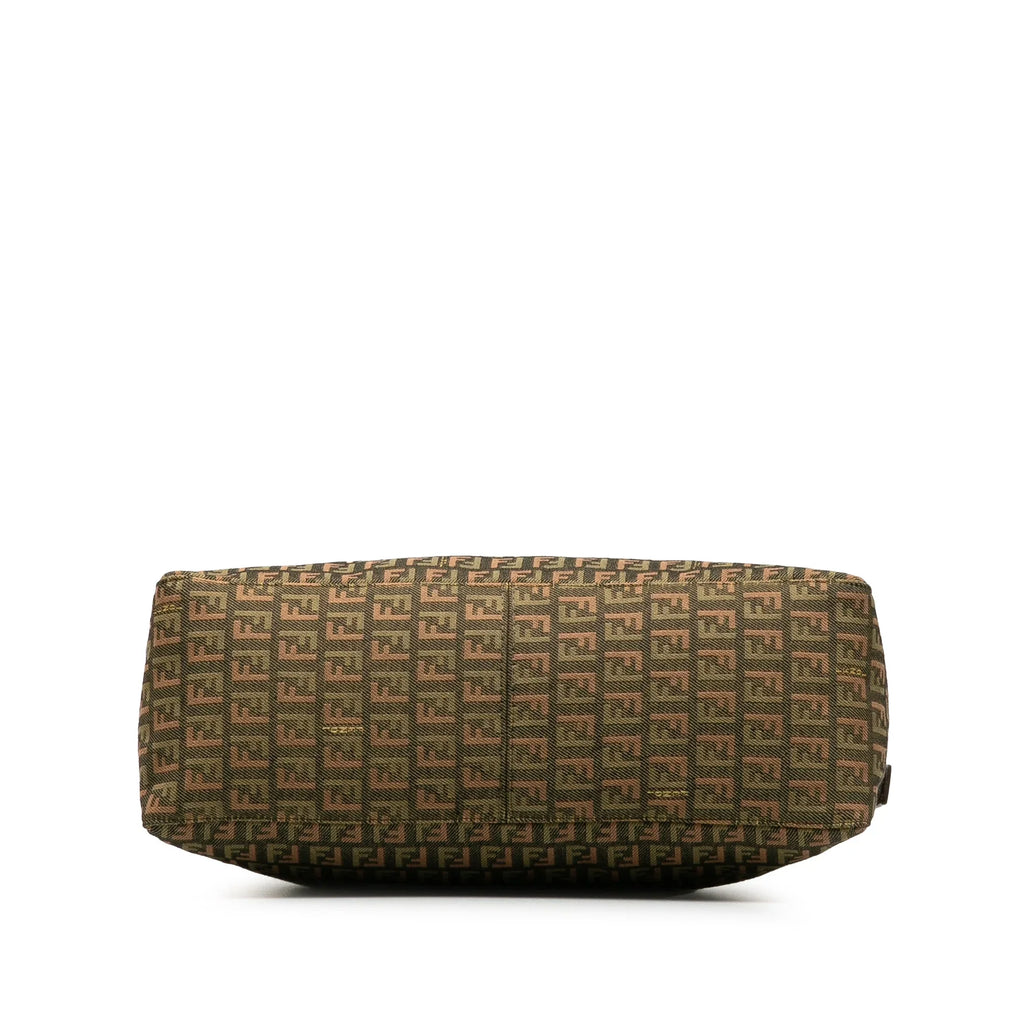 Pre-Owned Authenticated Fendi Zucchino Braided Roll Tote Canvas Fabric Green Tote Bag Unisex (Good)