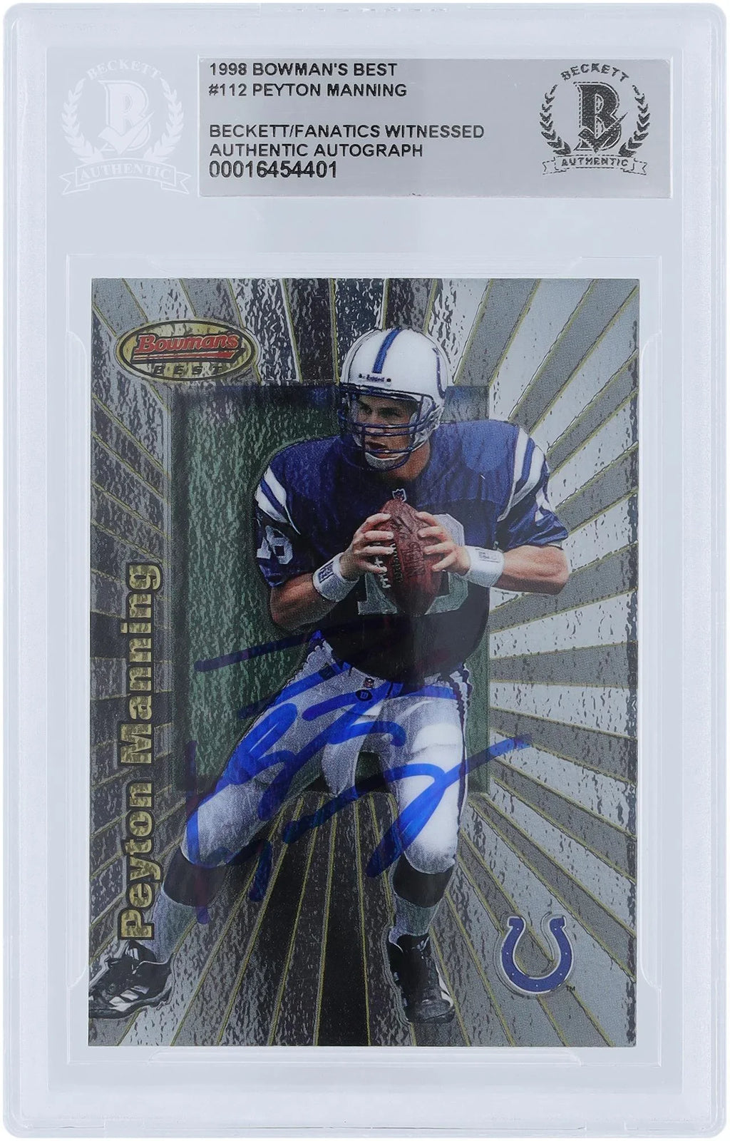 Peyton Manning Indianapolis Colts Autographed 1998 Bowman's Best #112 Beckett Fanatics Witnessed Authenticated Rookie Card - Fanatics Authentic Certified