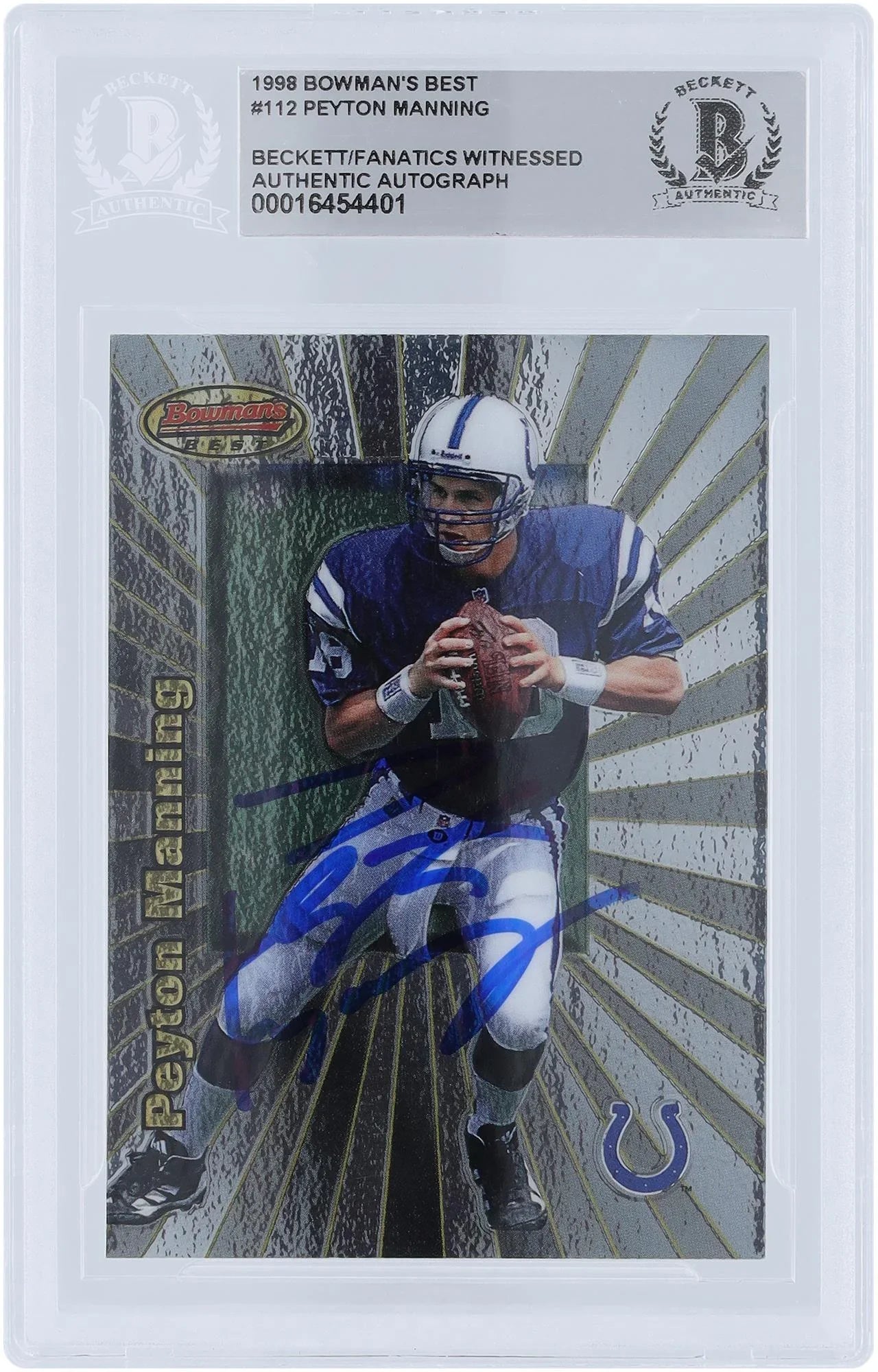 Peyton Manning Indianapolis Colts Autographed 1998 Bowman's Best #112 Beckett Fanatics Witnessed Authenticated Rookie Card - Fanatics Authentic Certified