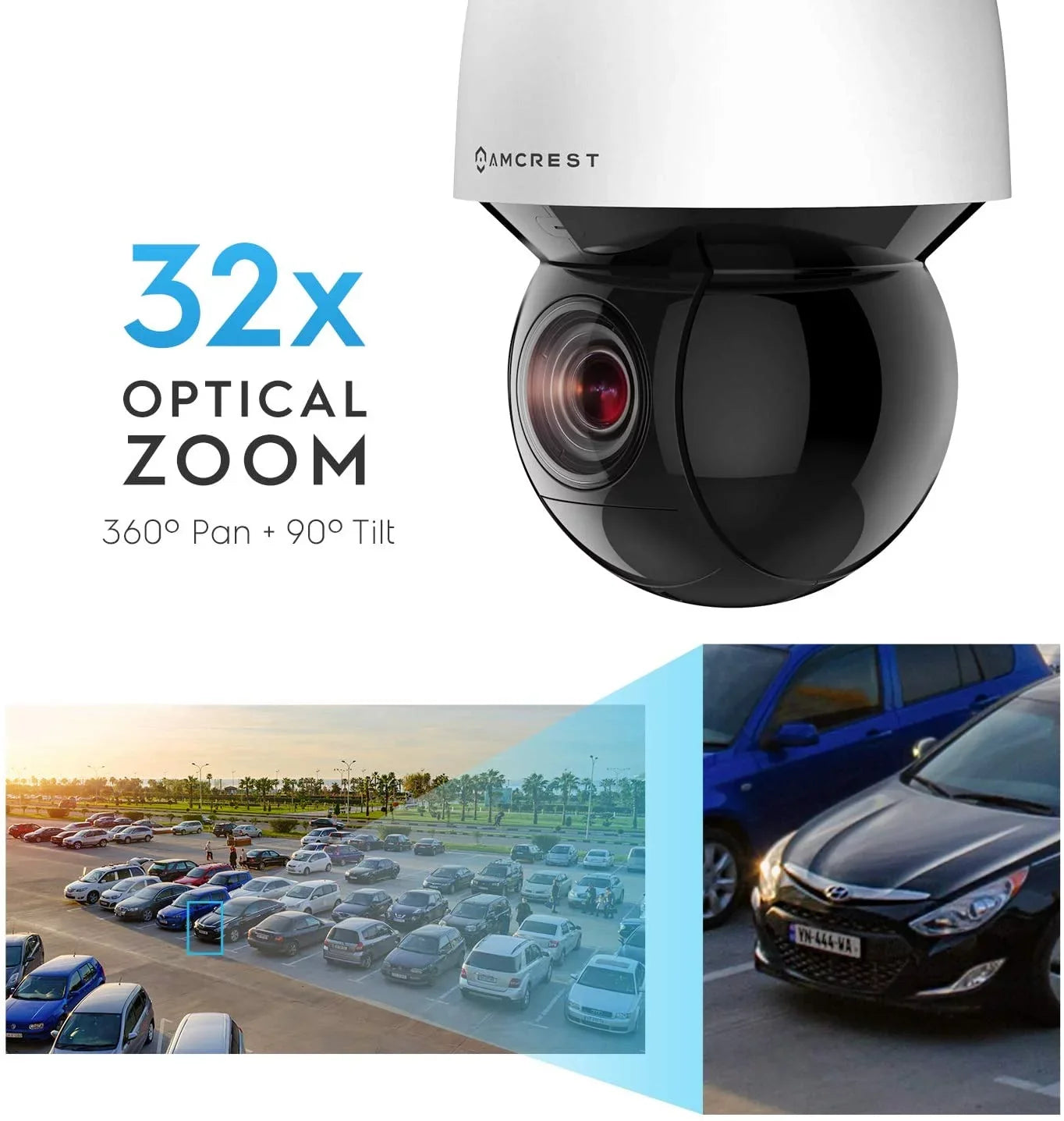 Amcrest 4MP Outdoor   +  Camera Pan Tilt Zoom (Optical 32x Motorized) UltraHD + Camera Security Speed Dome, People and Vehicle Detection , 492ft Night Vision + (802.3at) IP4M-1083EW-