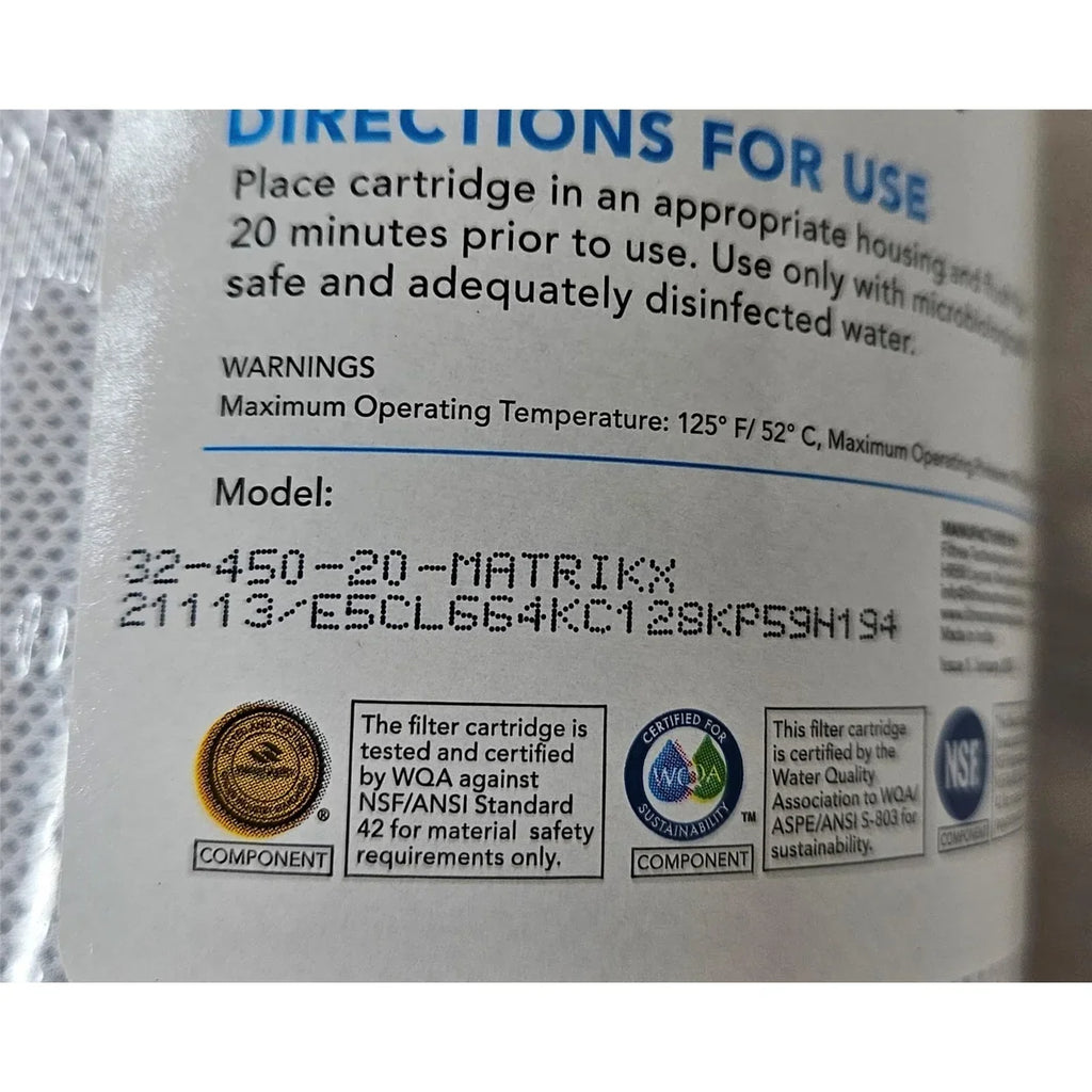 MatriKX (32-450-20-) 20"x4.5"  Carbon Block Chlorine Reduction 5 Micron Filter