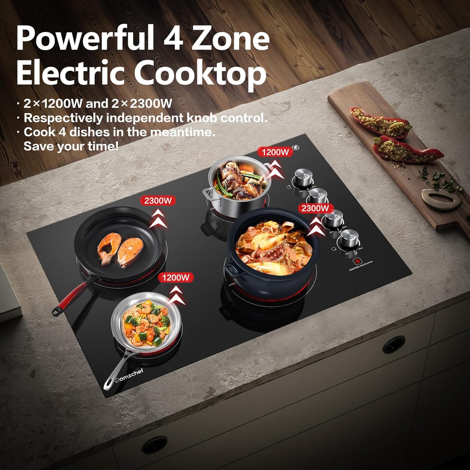 30 Inch Electric Cooktop Built-in Electric Burner with 4 Burners,  Safety Certified, 240V Power Control by Knob, 7000W Electric Stove with Hot Surface Indicator