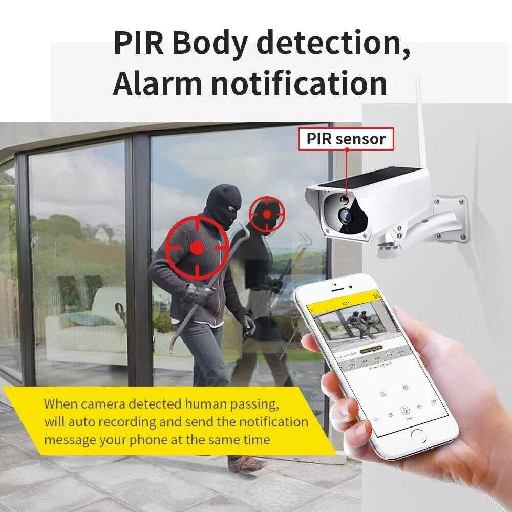 1080P Solar Powered Security Camera, Wireless Security Camera, WiFi  Home Outdoor Security  Camera Night Vision  with 32GB Momery Card and 3 Pcs 18650 Batteries