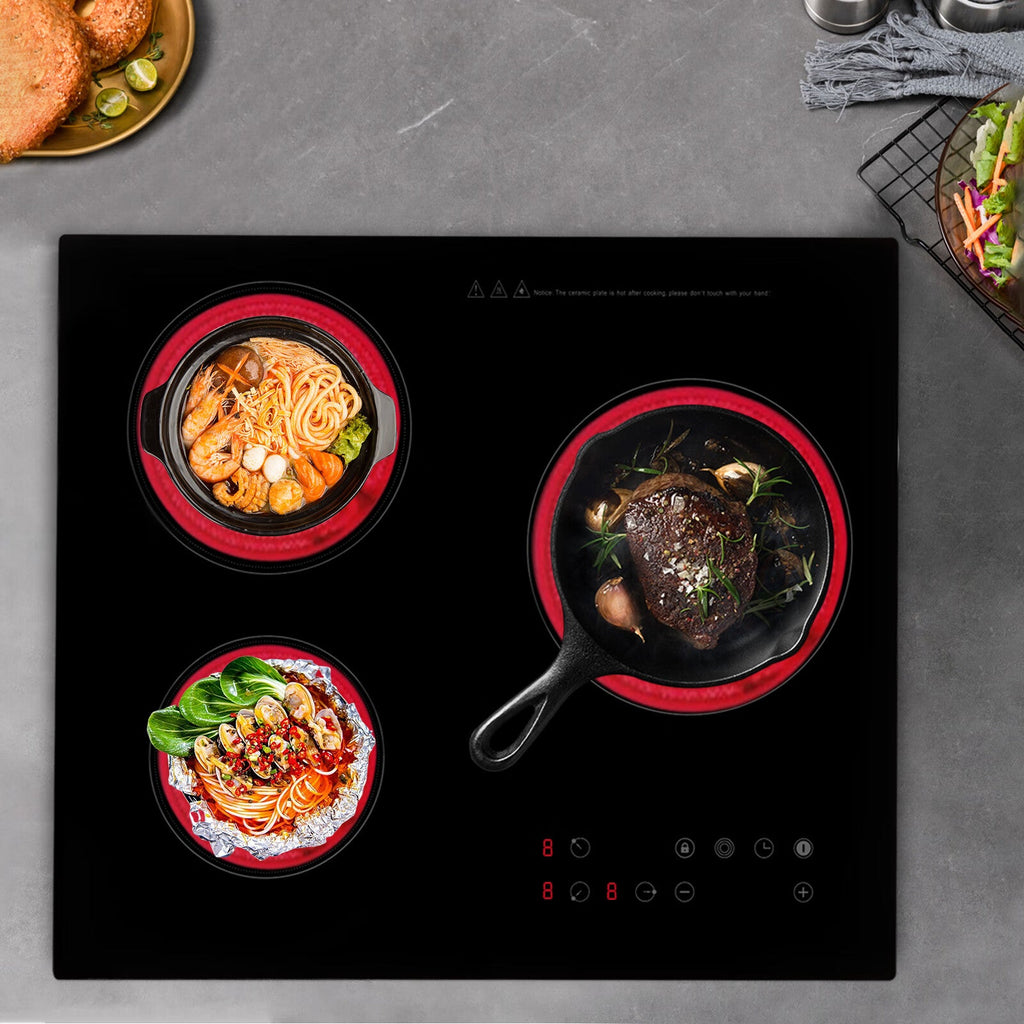 Aiqidi 2600W Electric Ceramic Cooktop 3 Burners Built-in Electric Cooktop Sensor Touch Control Countertop Electric Hot Plate Stove Top with Kid Safety Lock and Timer 9 Heating Level 110V