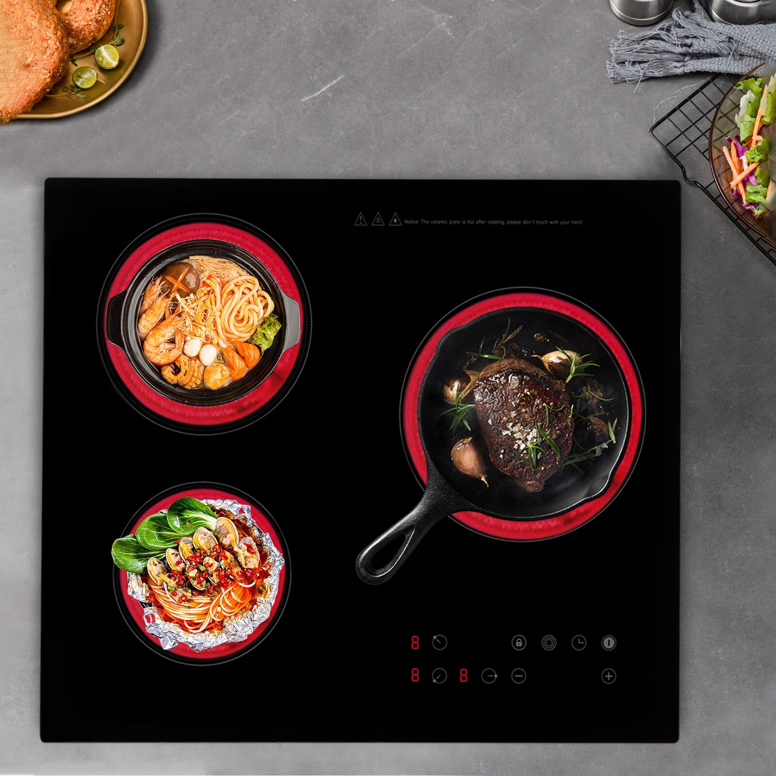 Aiqidi 2600W Electric Ceramic Cooktop 3 Burners Built-in Electric Cooktop Sensor Touch Control Countertop Electric Hot Plate Stove Top with Kid Safety Lock and Timer 9 Heating Level 110V