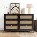 Al Fresco Accent Storage Cabinet with 6 Drawer, Modern Wide Chest of Drawers, 3 Tier Wood Dresser for Bedroom, Living Room, Entryway, Black