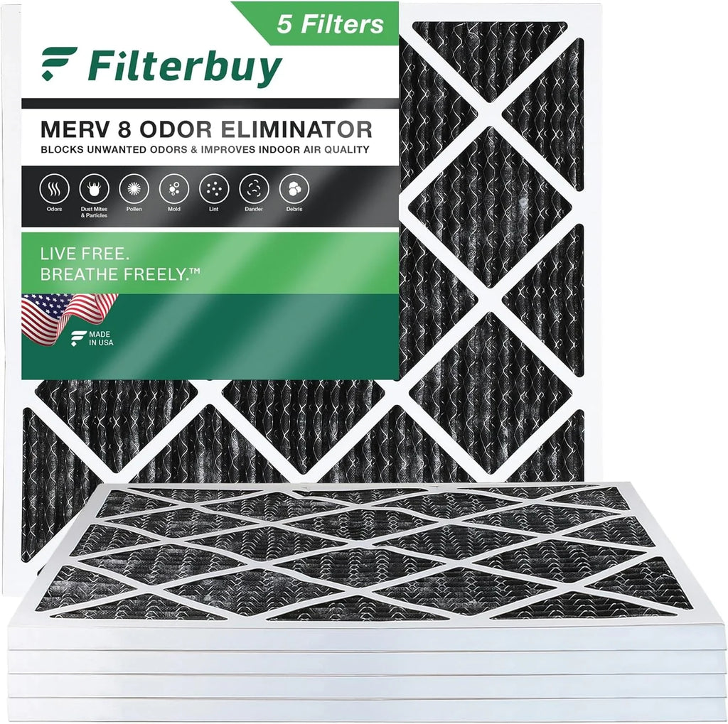 Filterbuy 25x25x1  8 Odor Eliminator Pleated   Furnace Air Filters with Activated Carbon (5-Pack)
