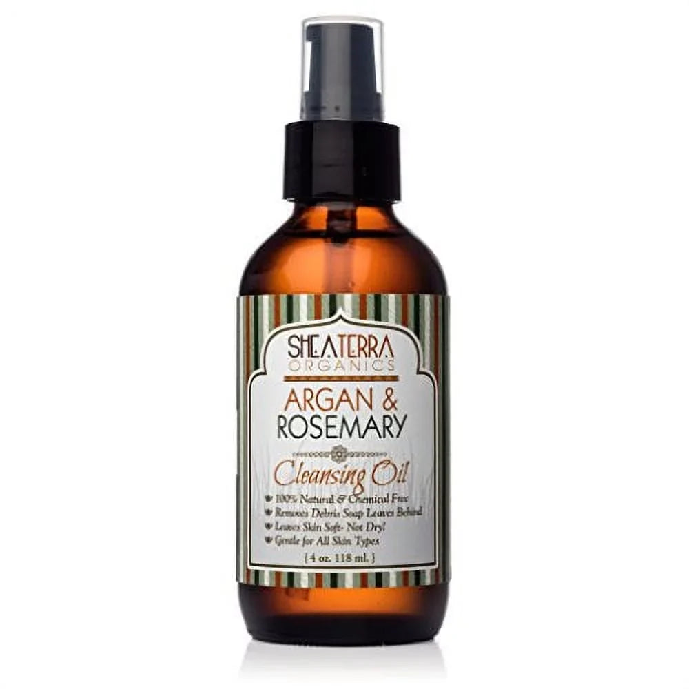 Shea Terra Organics Argan & Rosemary Cleansing Oil | Deep Pore Treatment, Bacteria Remover, Vitamin E Oil | All Skin Types - 4 oz