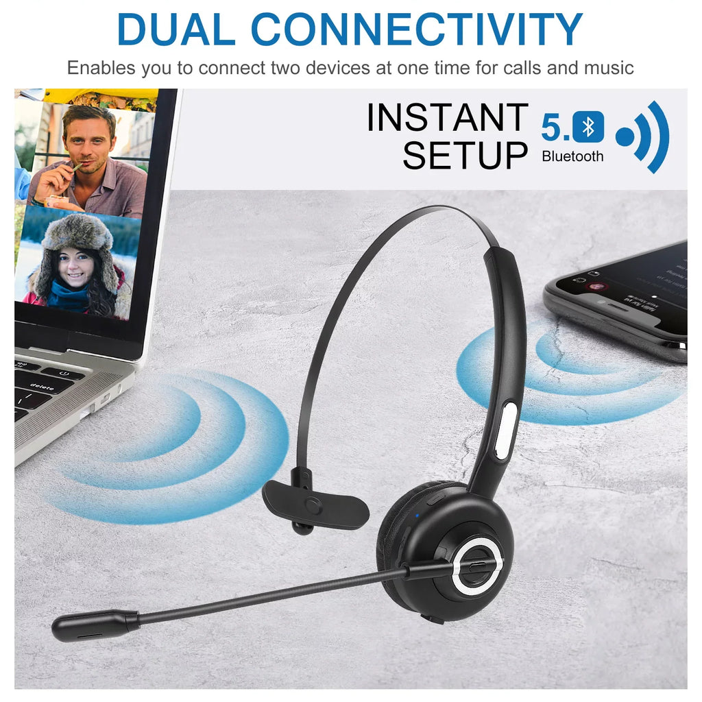 Comfortable Bluetooth Headset, -M97 Wireless Headset with Microphone, Wireless Cell Phone Headset with Noise Isolation Mic Charging Base Mute Function for Oppo RX17 Pro With Charging Dock