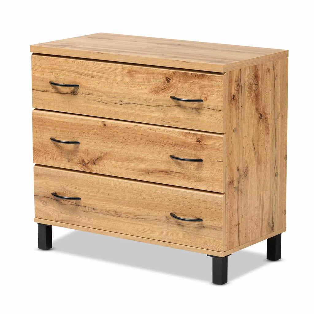 Baxton Studio Maison Oak Brown Finished Wood 3-Drawer Storage Chest