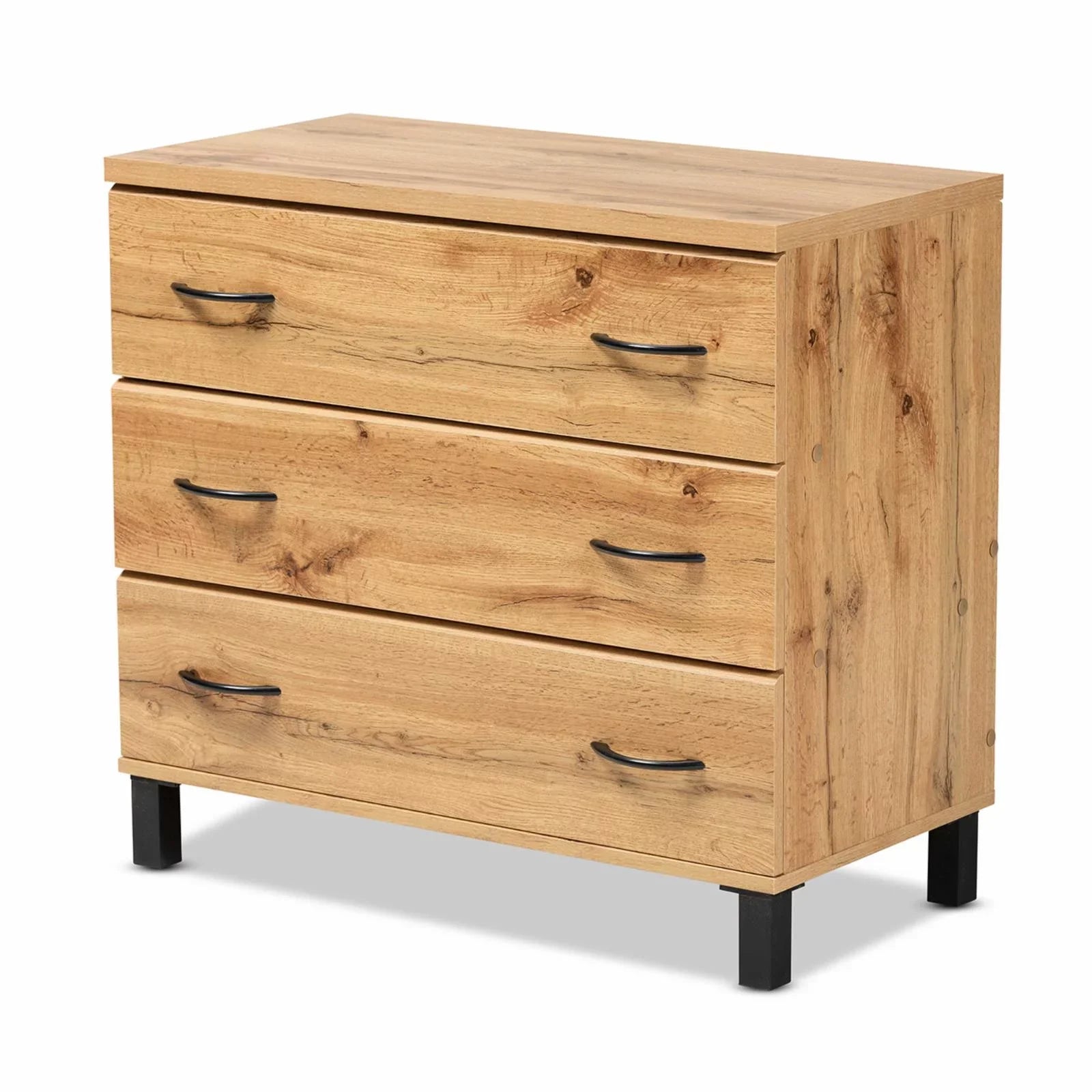 Baxton Studio Maison Oak Brown Finished Wood 3-Drawer Storage Chest