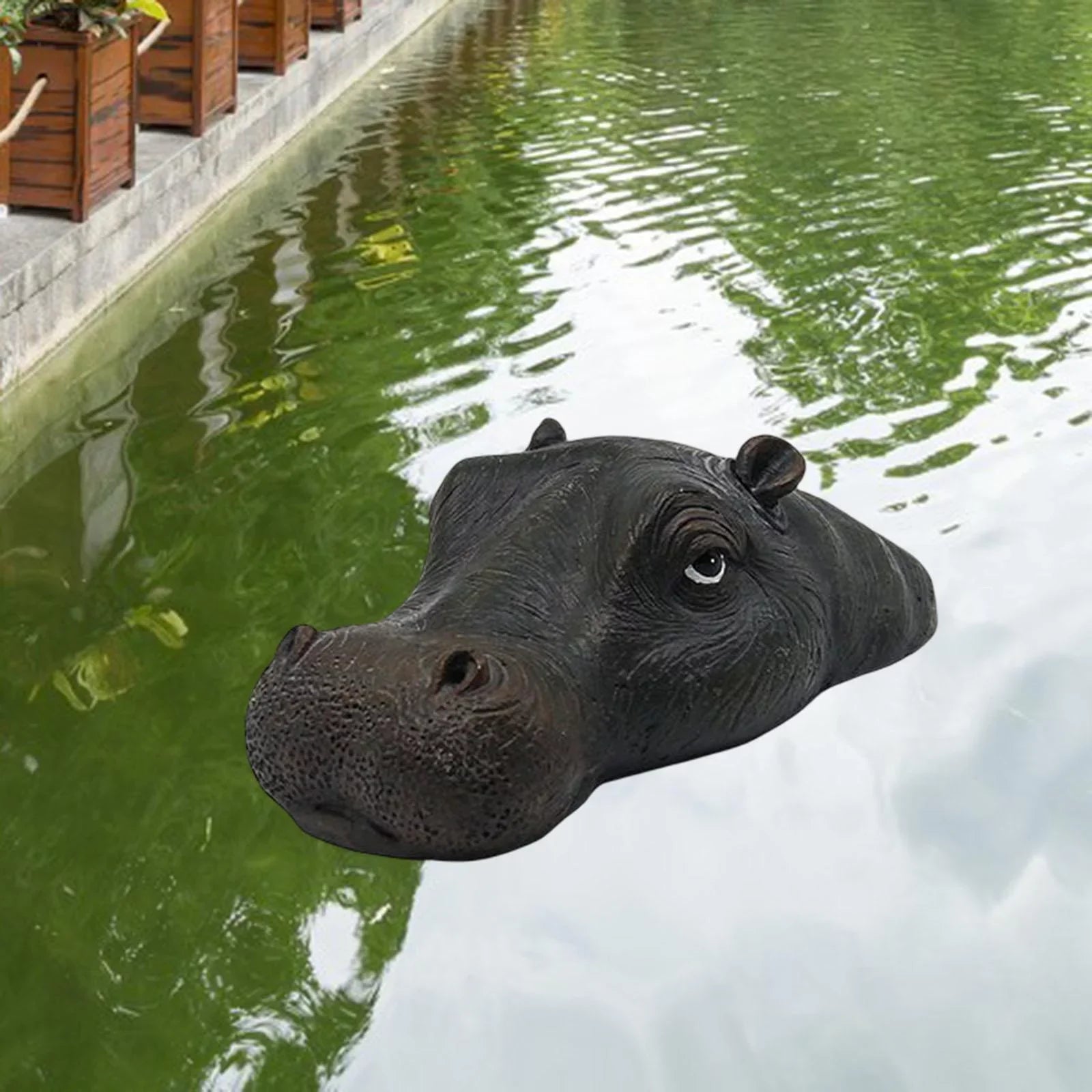 Novelty Floating Hippo Head Ornaments Realistic Animals Statue for Swimming Pool Mouth Closed
