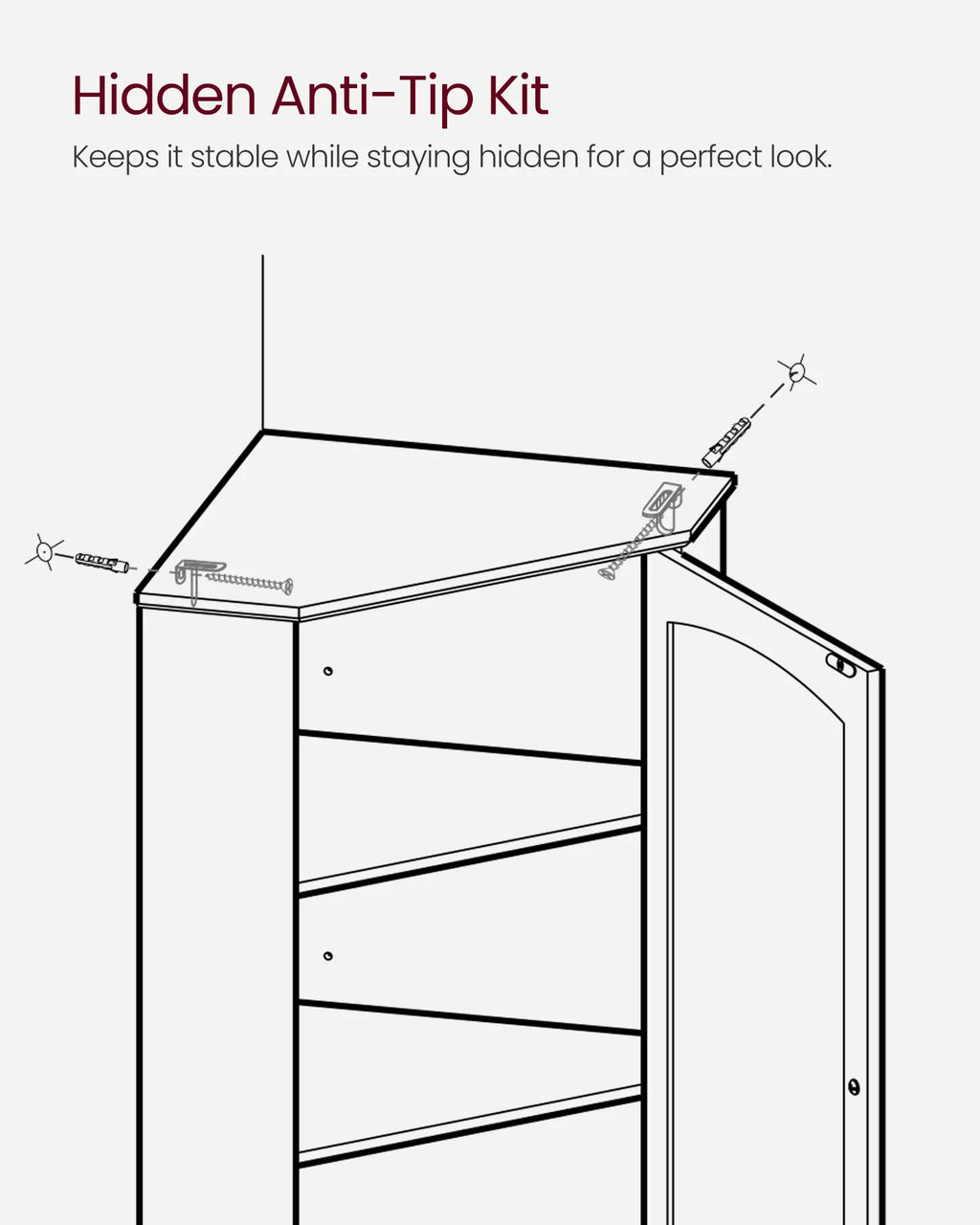 Floor Cabinet Bathroom Storage Cabinet with 2 Doors and 4 Adjustable Shelves Tall Corner Cabinet Modern Farmhouse Design, White