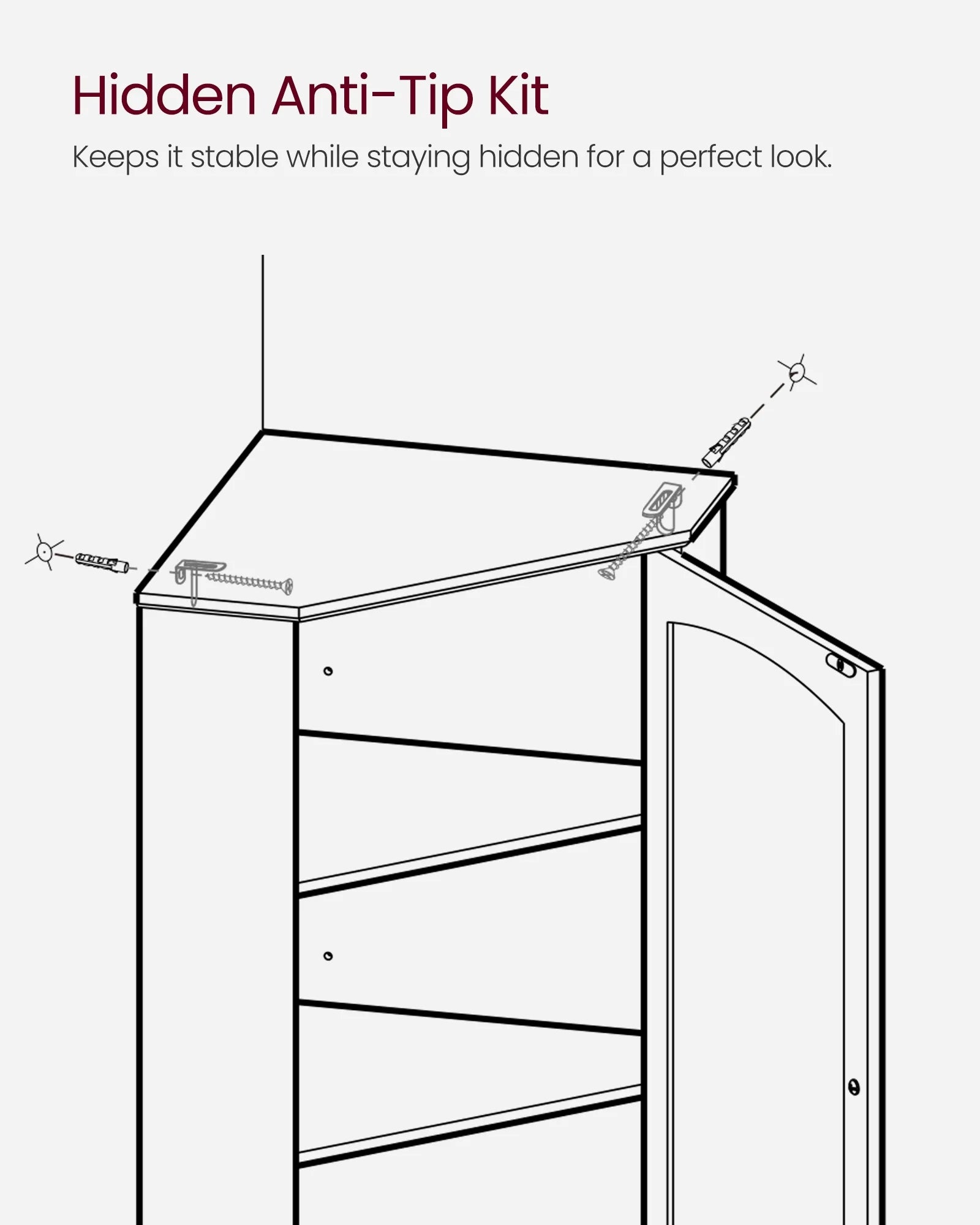 Floor Cabinet Bathroom Storage Cabinet with 2 Doors and 4 Adjustable Shelves Tall Corner Cabinet Modern Farmhouse Design, White